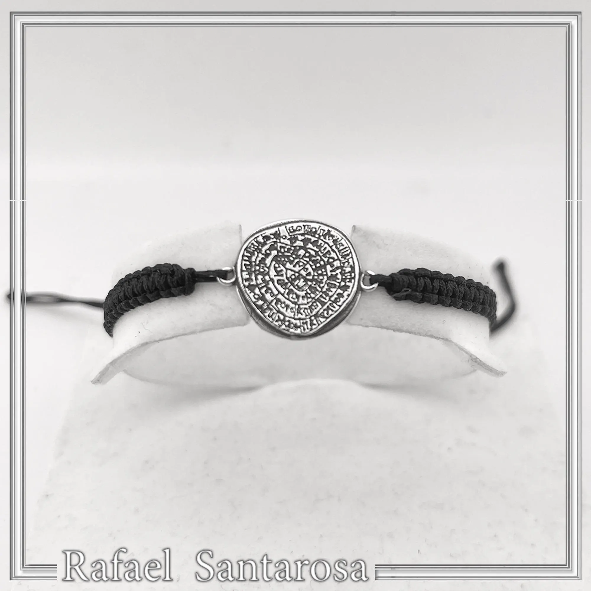 Oxidized Sterling Silver Phaistos Disc Charm Bracelet: Ancient Greek Calendar Museum Replica Macrame Bracelet — additional product image 6 from Rafael Santarosa Fine Jewelry