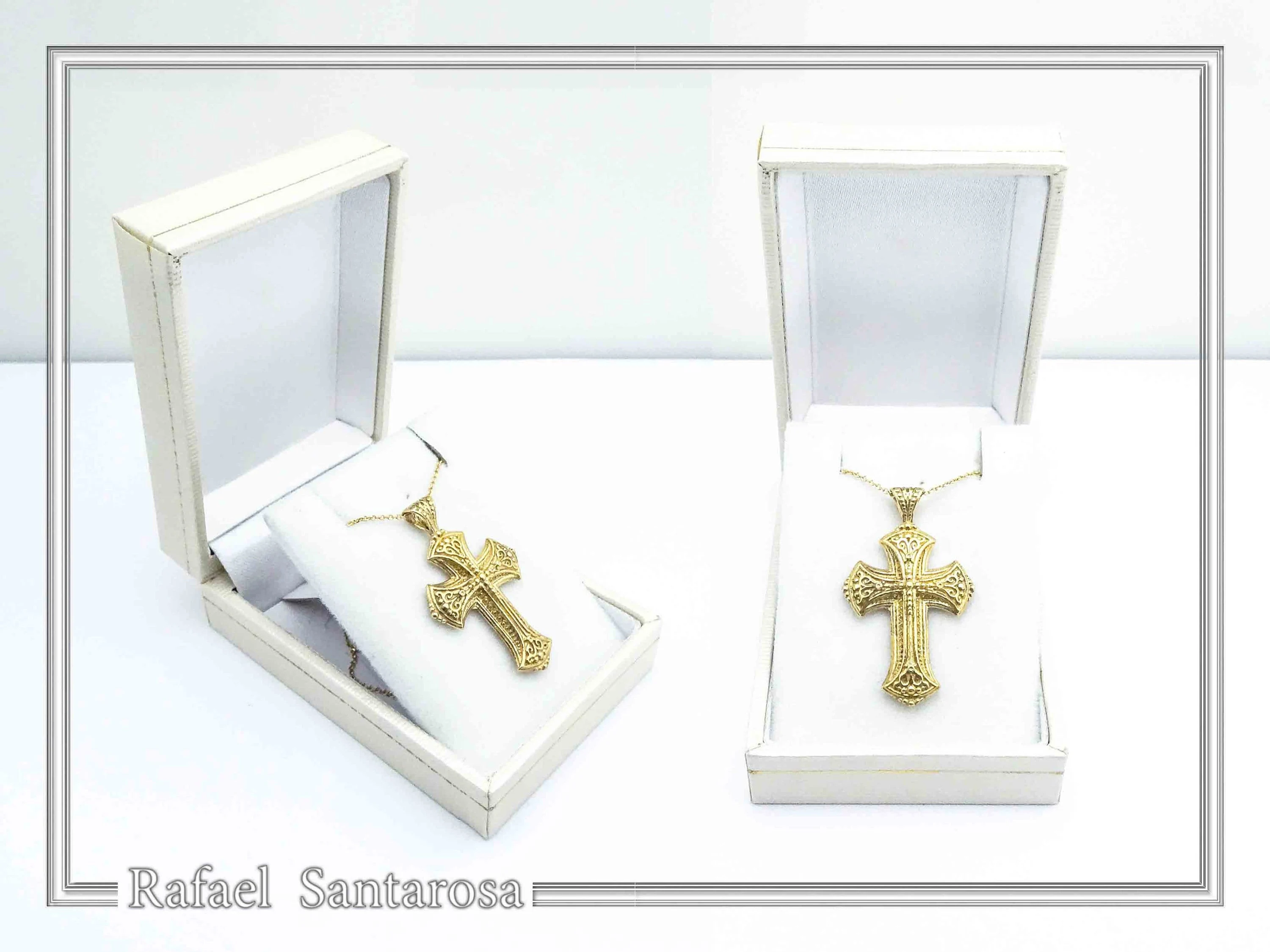 Religious Byzantine Filigree Ornaments Cross Necklace: Sterling Silver Oxidised or 18K Gold Filled Pendant — additional product image 9 from Rafael Santarosa Fine Jewelry