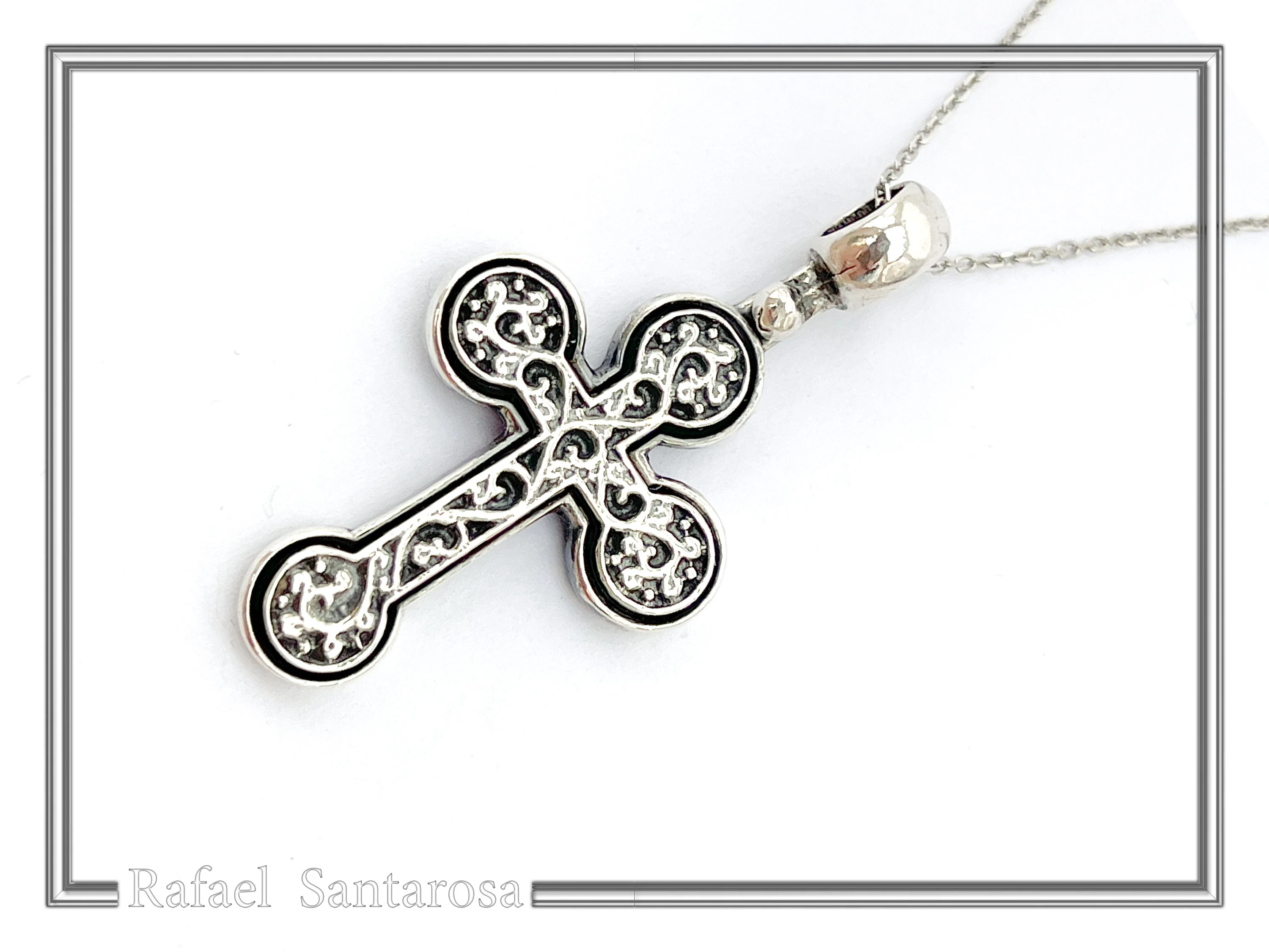 Men's Byzantine Oxidized Sterling Silver Cross Necklace: Christian Pendant For Him — additional product image 3 from Rafael Santarosa Fine Jewelry