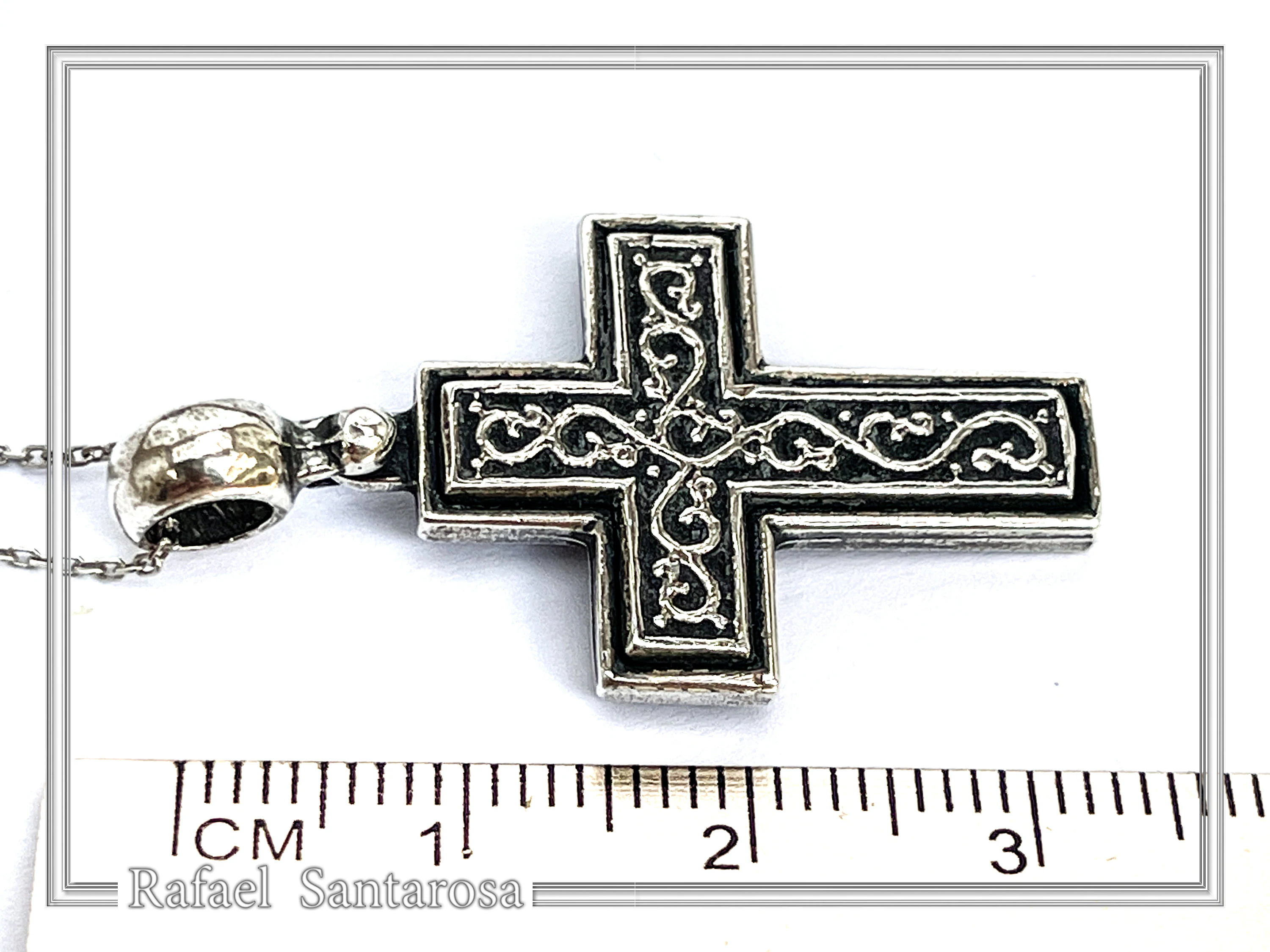 Oxidized Sterling Silver Men Cross Pendant: Byzantine Design Christian Necklace — additional product image 6 from Rafael Santarosa Fine Jewelry