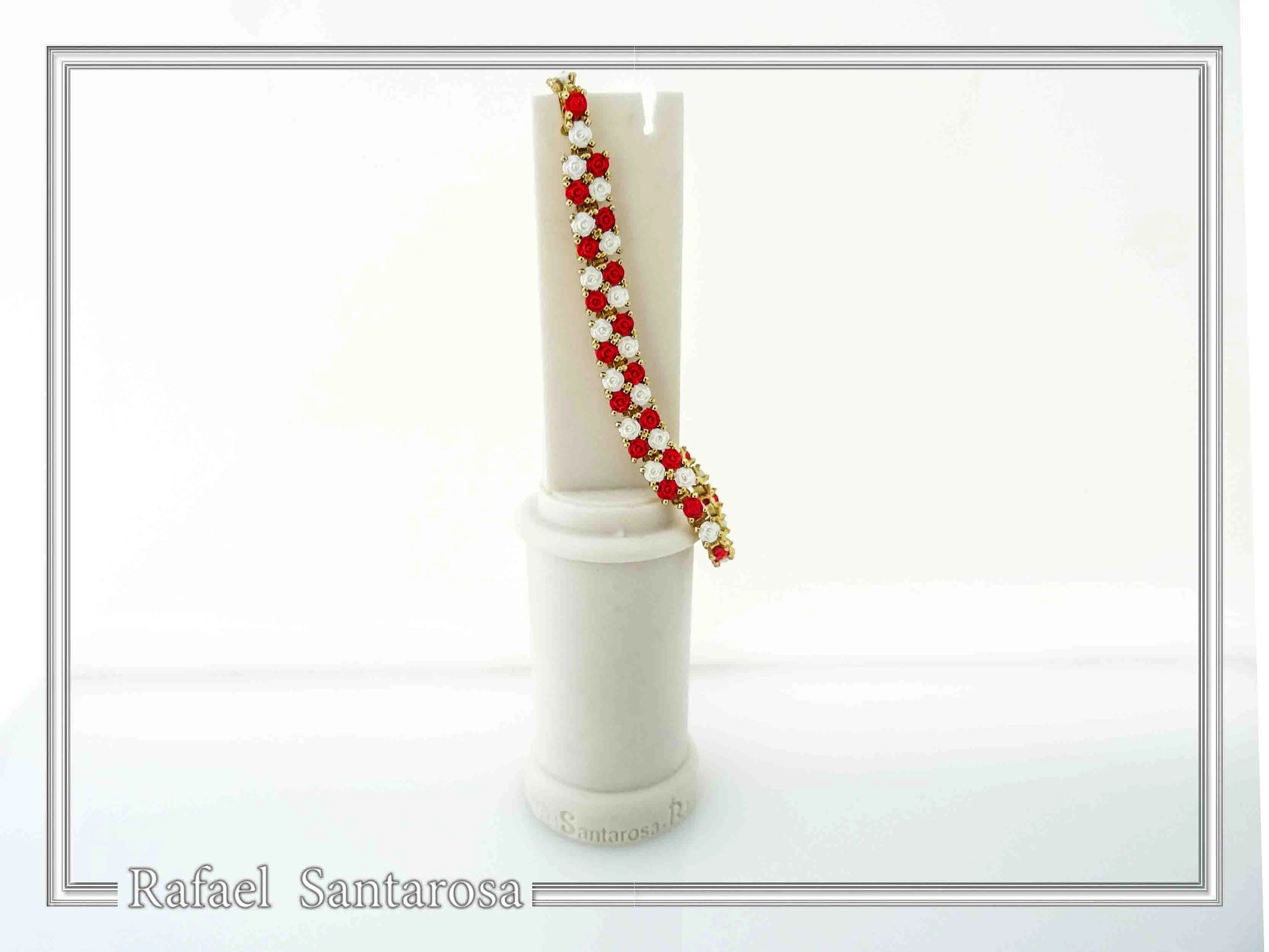 Tennis bracelet with red & white rose flowers on square beads. 18K gold filled silver — additional product image 6 from Rafael Santarosa Fine Jewelry