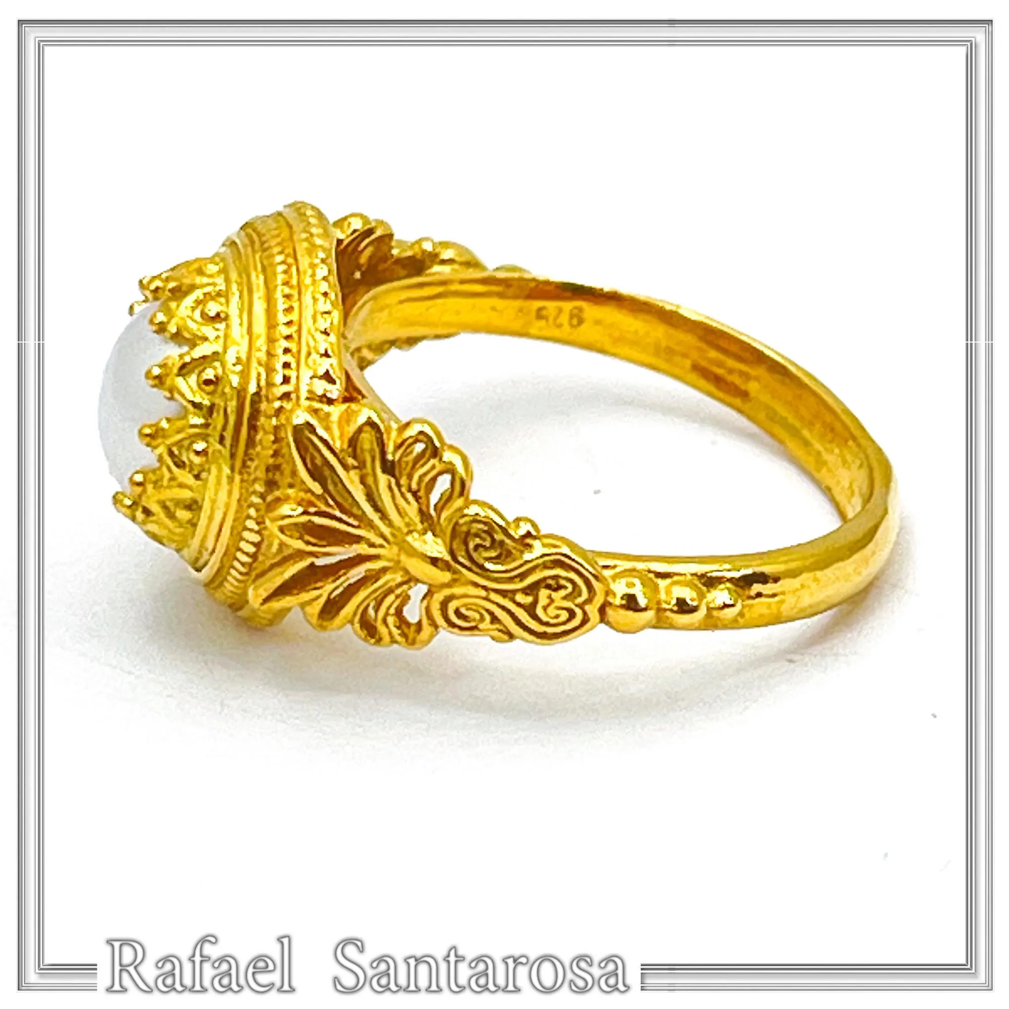 Sterling Silver Gold Filled Freshwater Pearl Ring Ancient Greek Antefix Filigree Design Handmade — additional product image 4 from Rafael Santarosa Fine Jewelry