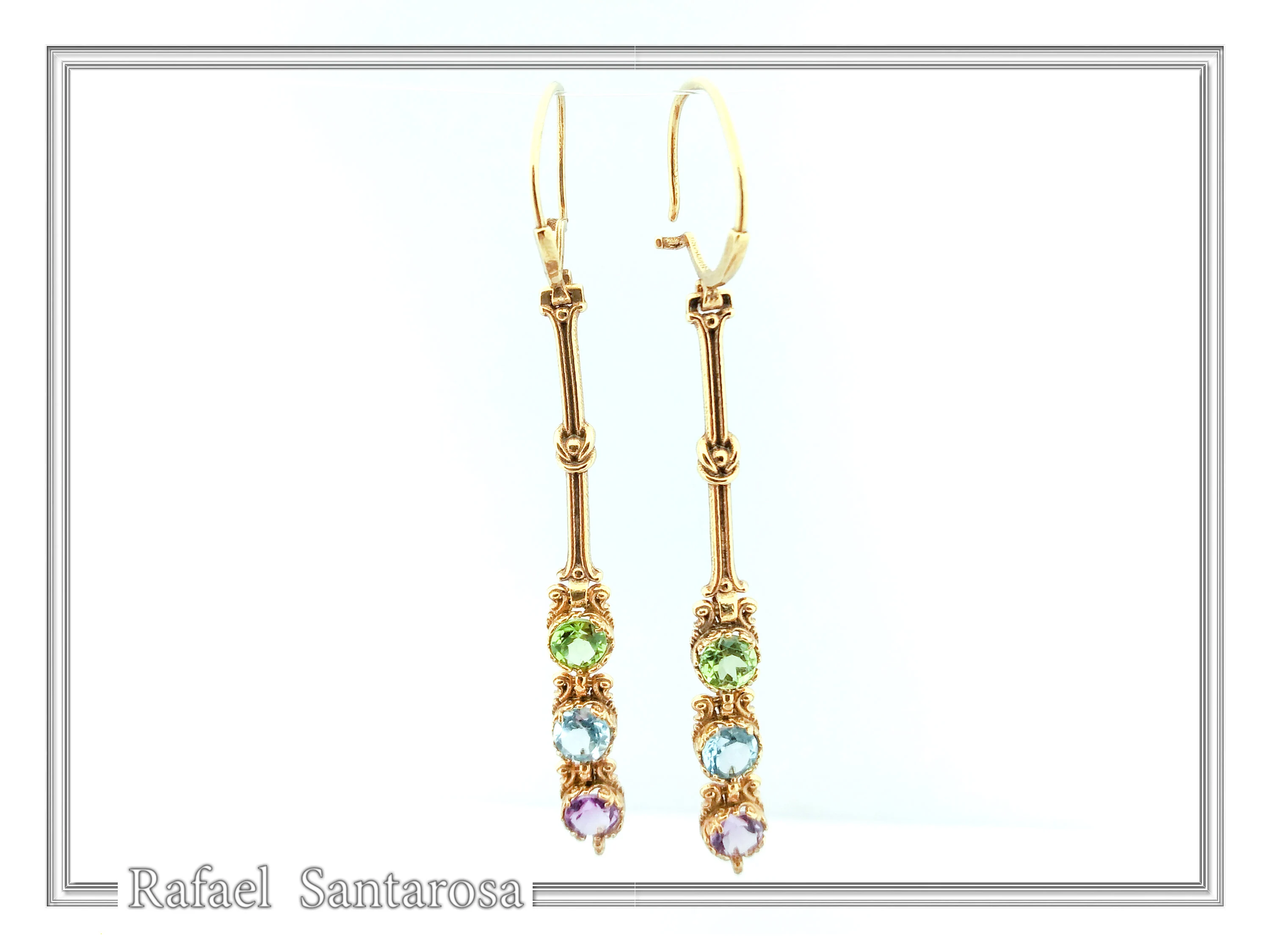 Topaz, Peridot, Amethyst Natural Gemstone Dangle Earrings: Gold Filled Sterling Silver — additional product image 5 from Rafael Santarosa Fine Jewelry