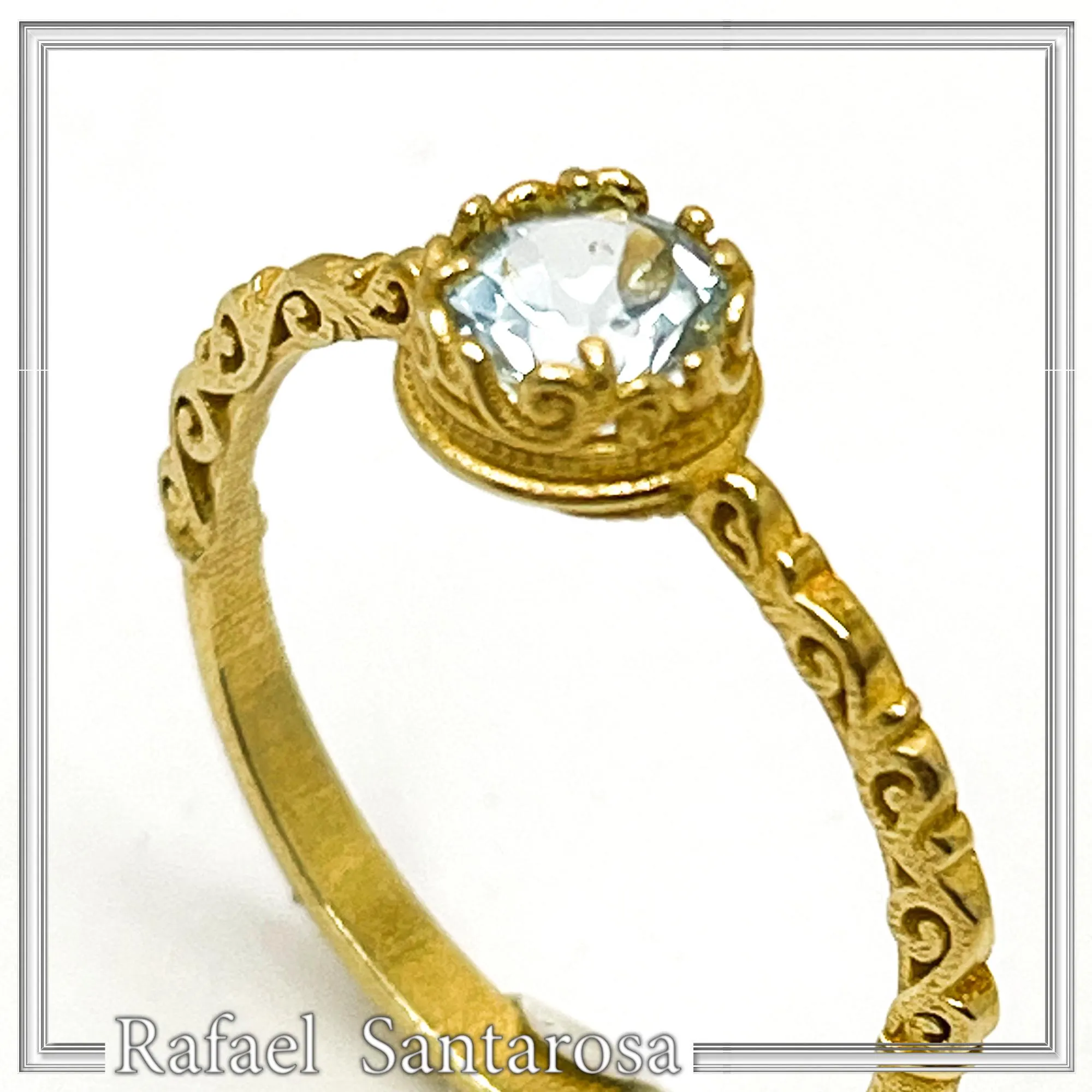 Byzantine Sky-Blue Brilliant Cut Topaz Filigree Statement Ring: 18k Solid Gold Ring for Her — additional product image 3 from Rafael Santarosa Fine Jewelry