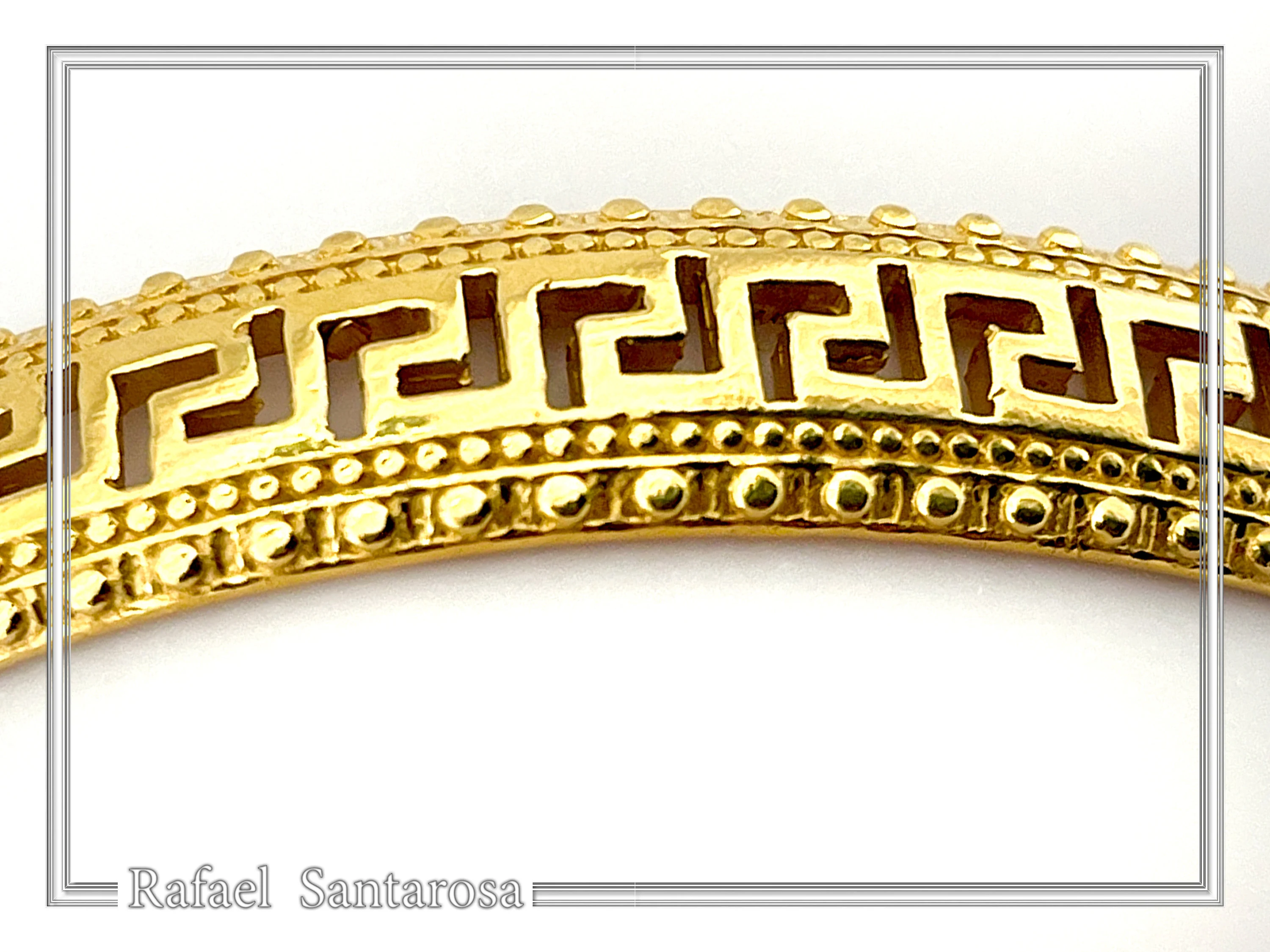 Greek Key Meander Design Adjustable Cuff Bracelet: Sterling Silver 18K Gold Filled — additional product image 9 from Rafael Santarosa Fine Jewelry