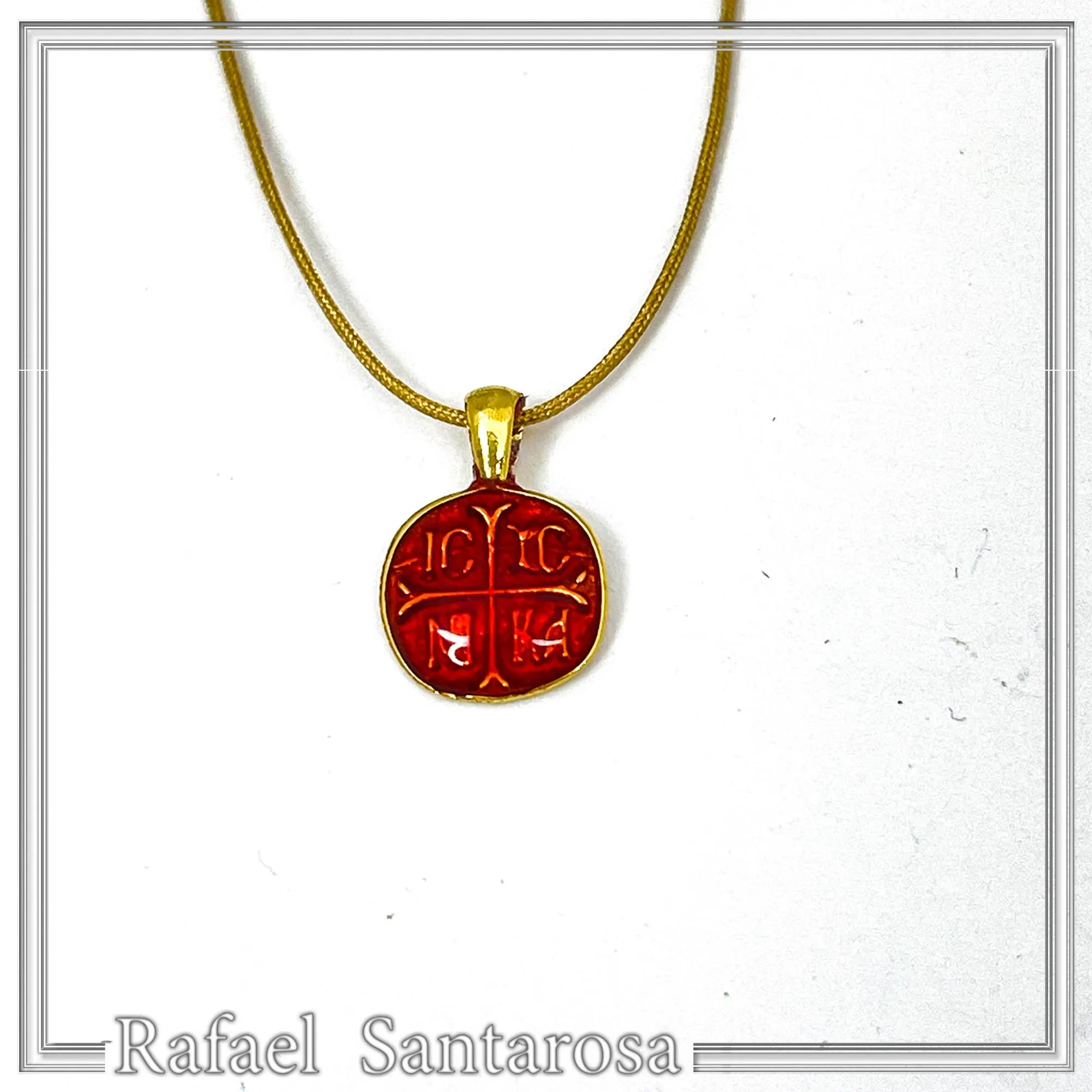 Extra Tiny Protection cross coin icxc nika necklace, red enamel, gold filled Sterling silver. — additional product image 3 from Rafael Santarosa Fine Jewelry