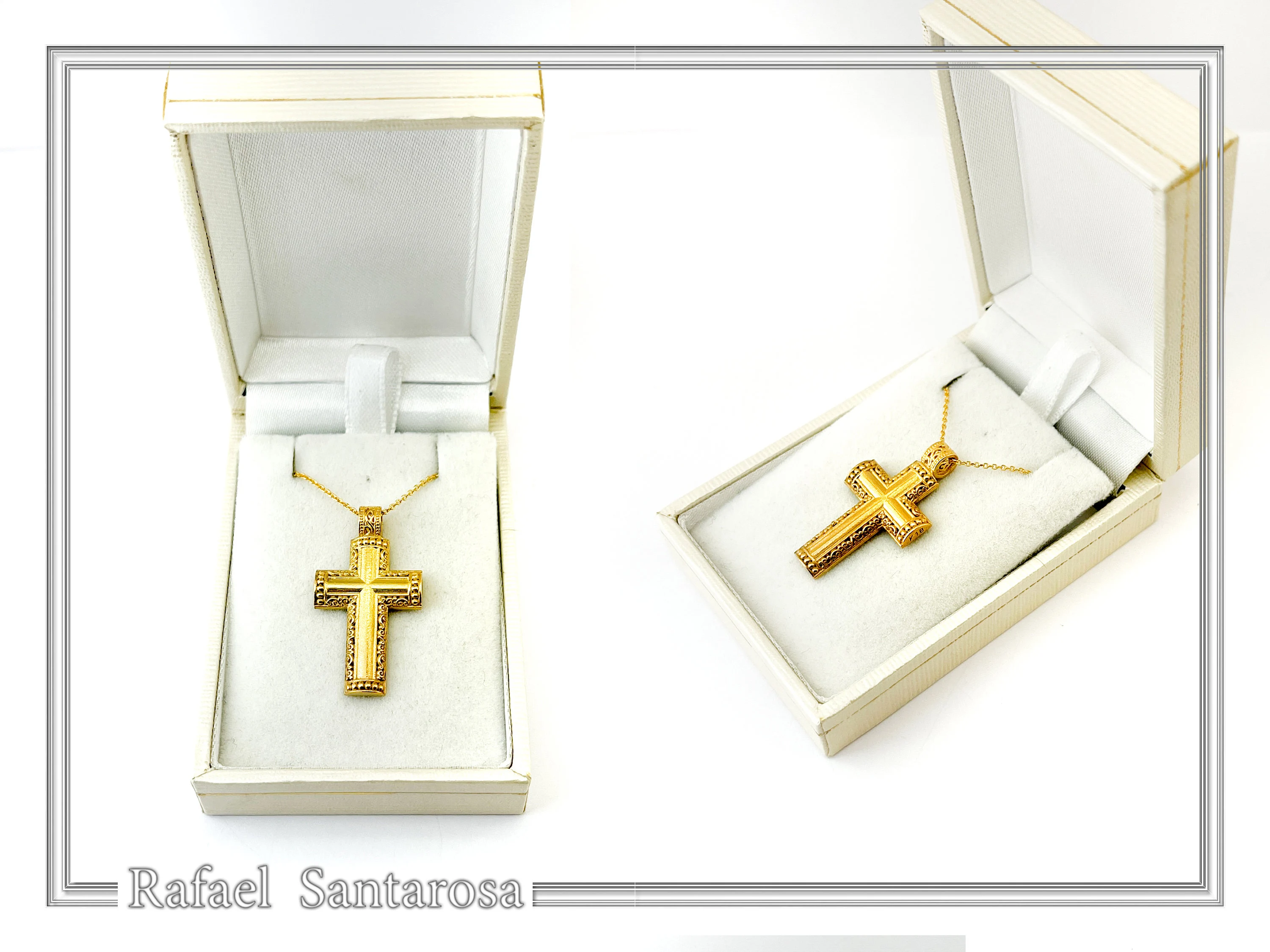 Byzantine Filigree Orthodox Christian Religious Baptism Cross Pendant 18K Solid Gold Cross — additional product image 7 from Rafael Santarosa Fine Jewelry
