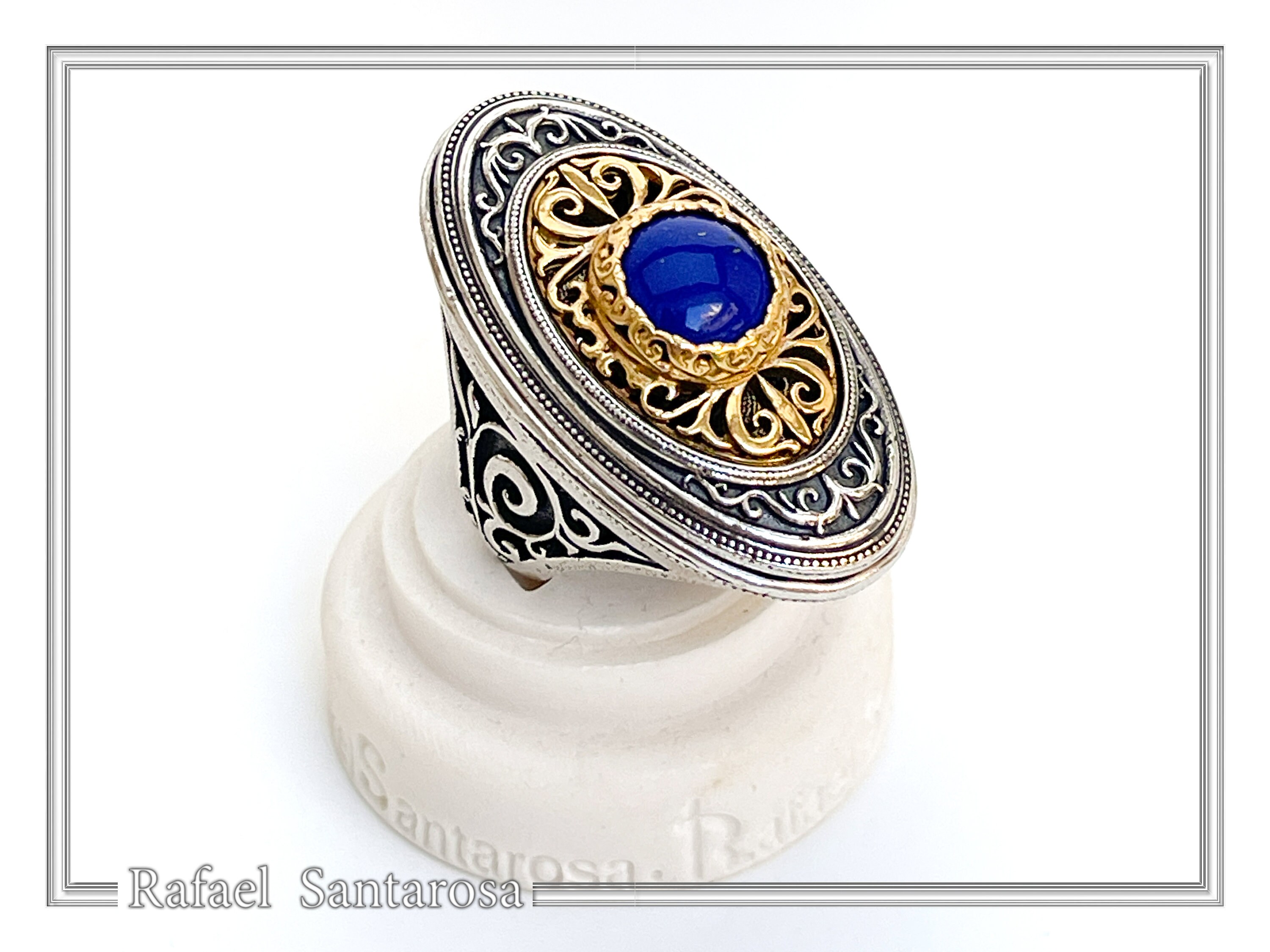 Natural Lapis Lazuli Big Byzantine Ring: Oxidized & 18k Gold Filled Sterling Silver — additional product image 7 from Rafael Santarosa Fine Jewelry