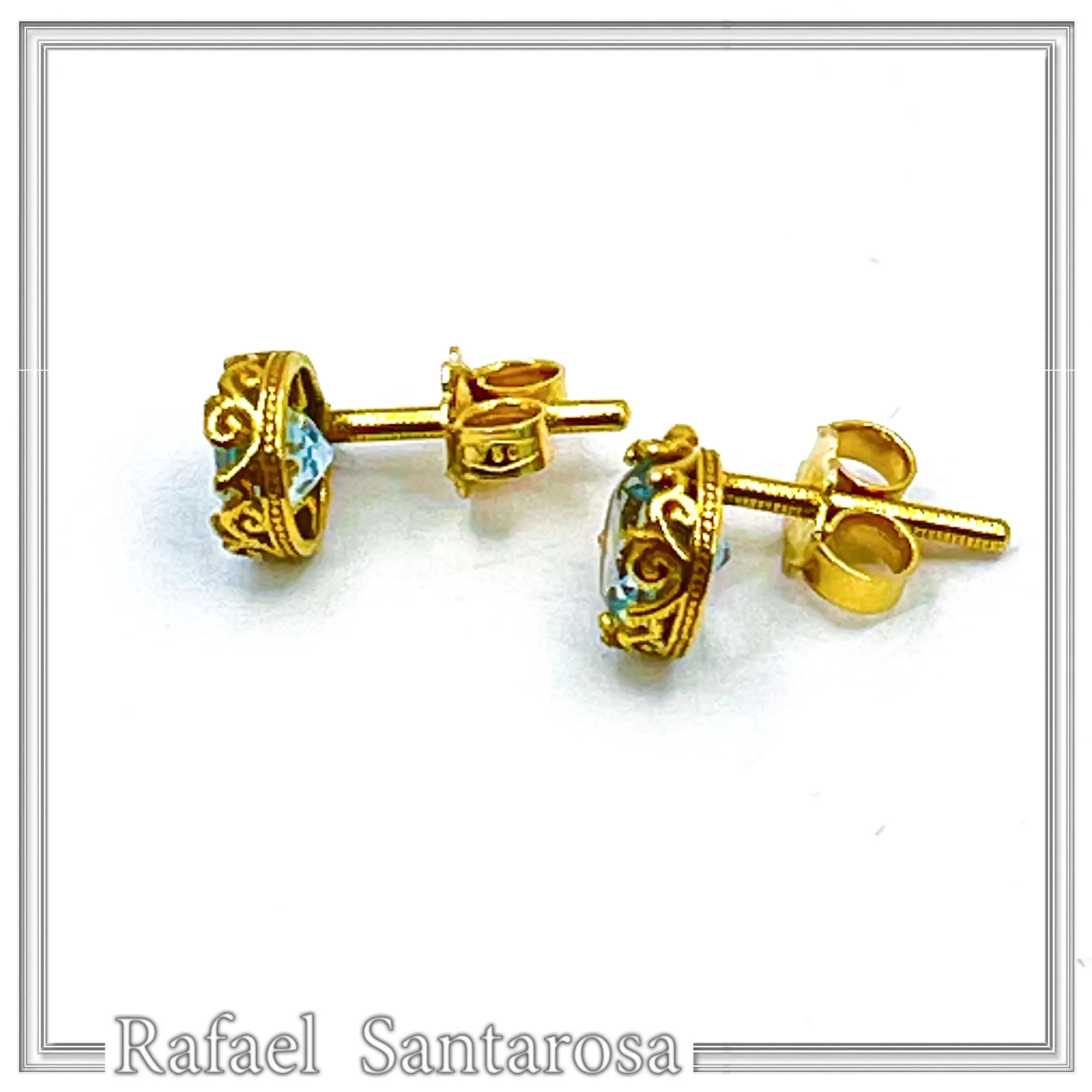 Solid gold 18k Stud Earrings with Natural Topaz, Amethyst, Garnet or Peridot — additional product image 8 from Rafael Santarosa Fine Jewelry