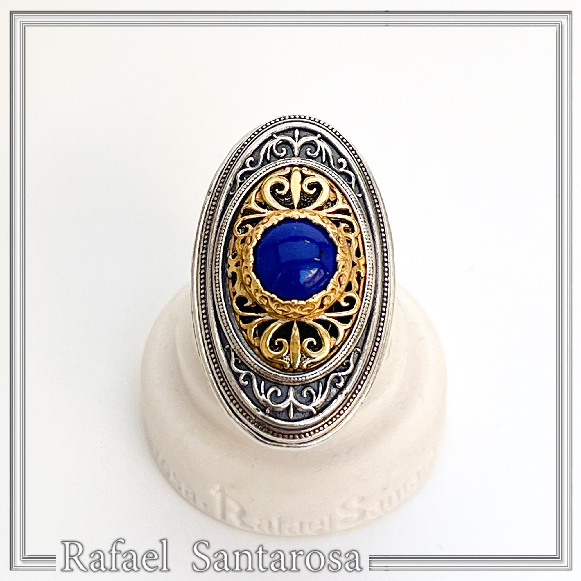 Natural Lapis Lazuli Big Byzantine Ring: Oxidized & 18k Gold Filled Sterling Silver — additional product image 6 from Rafael Santarosa Fine Jewelry