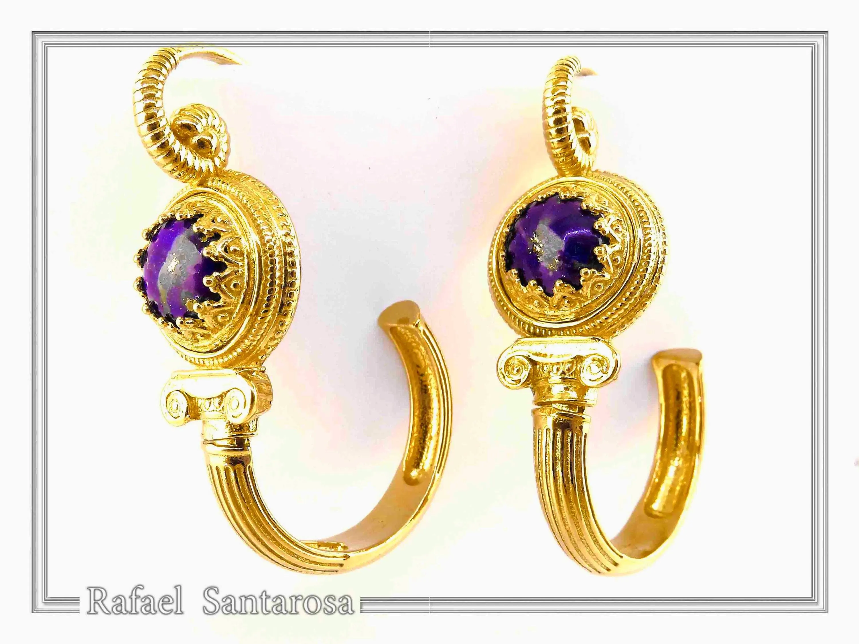 Genuine Lapis Lazuli Greek Column Hoop Earrings: 18K Gold-Filled Sterling Silver, Museum Jewelry — additional product image 9 from Rafael Santarosa Fine Jewelry