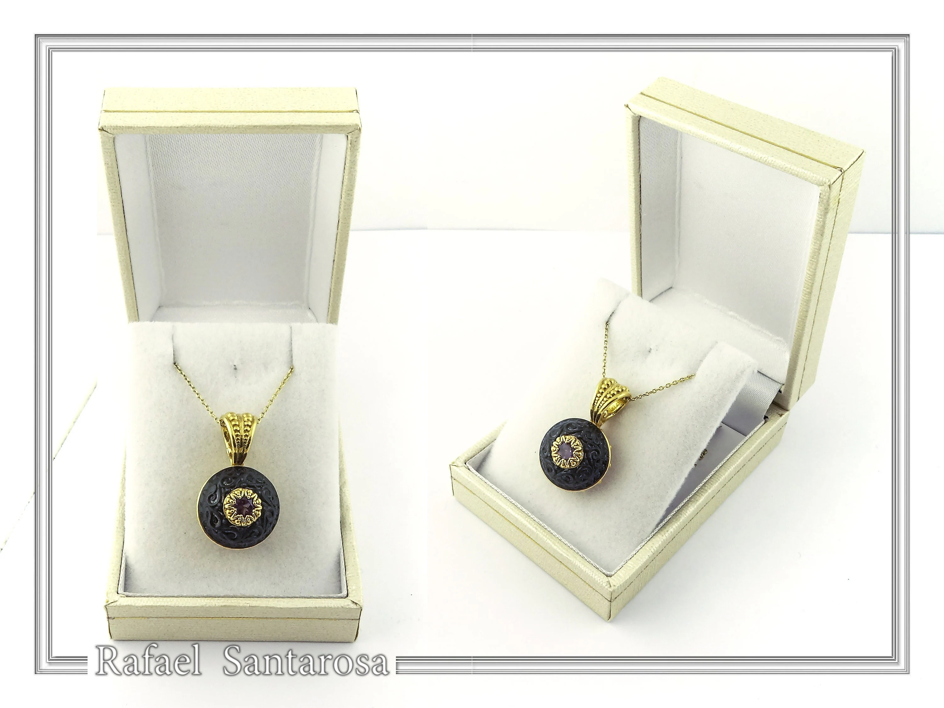 Art Deco Natural Amethyst Pendant: Oxidized and 18K Gold Filled Sterling Silver — additional product image 9 from Rafael Santarosa Fine Jewelry