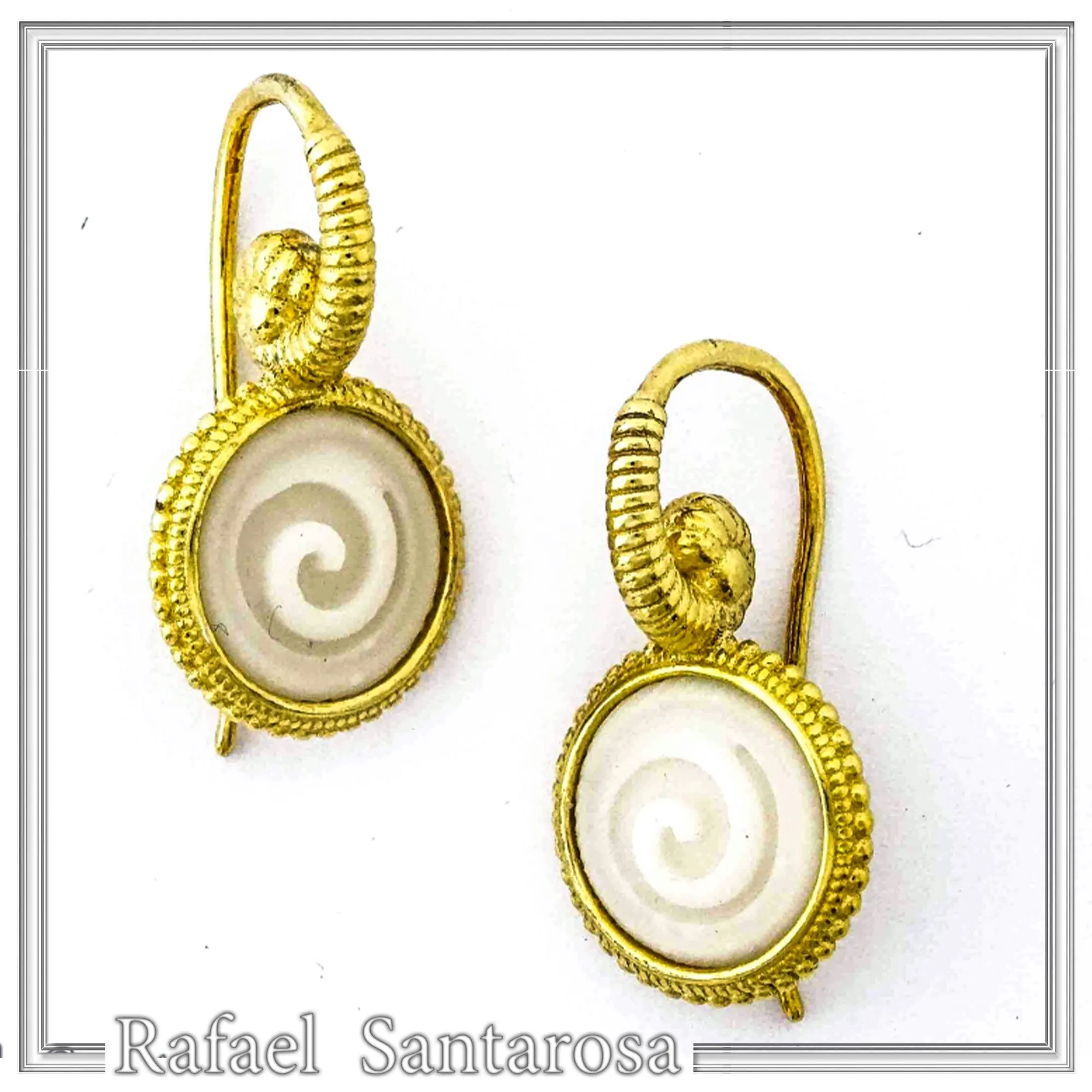 Greek Spiral Marble Engraved Earrings: 18K Gold-Filled Sterling Silver Greek Museum Replica — additional product image 3 from Rafael Santarosa Fine Jewelry
