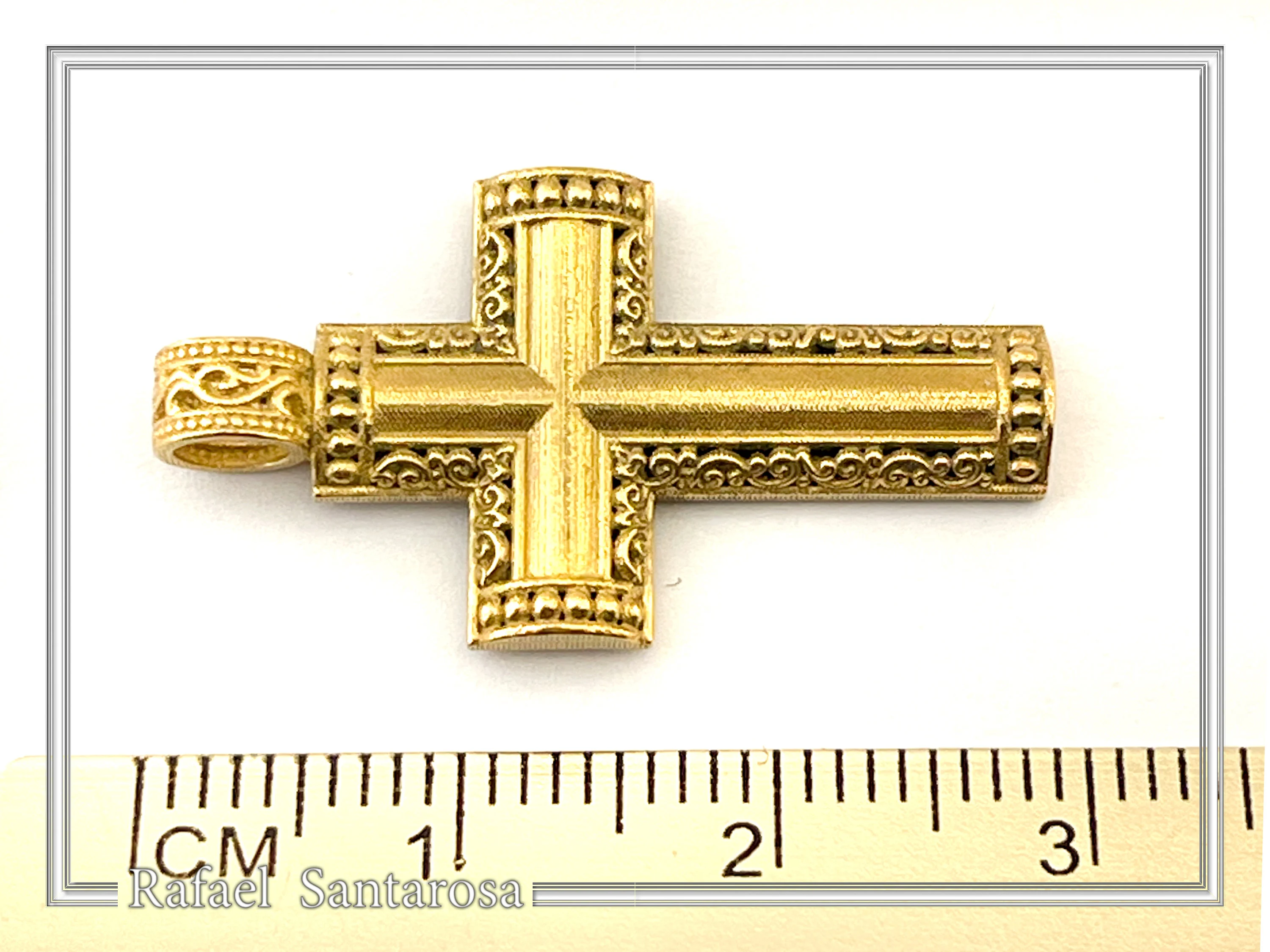 Byzantine Filigree Orthodox Christian Religious Baptism Cross Pendant 18K Solid Gold Cross — additional product image 6 from Rafael Santarosa Fine Jewelry