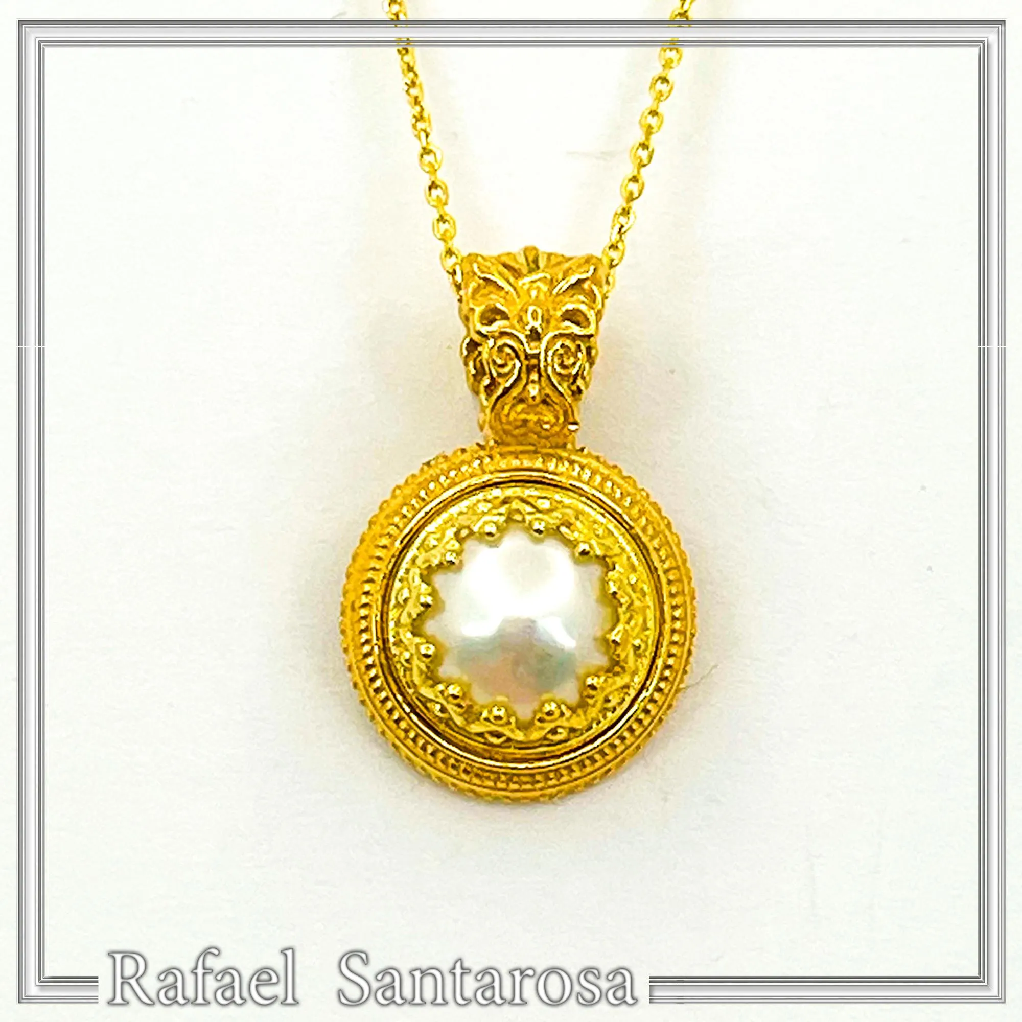 Natural Pearl Necklace: Ancient Greek style Filigree 18K Gold-Filled Pendant — additional product image 7 from Rafael Santarosa Fine Jewelry