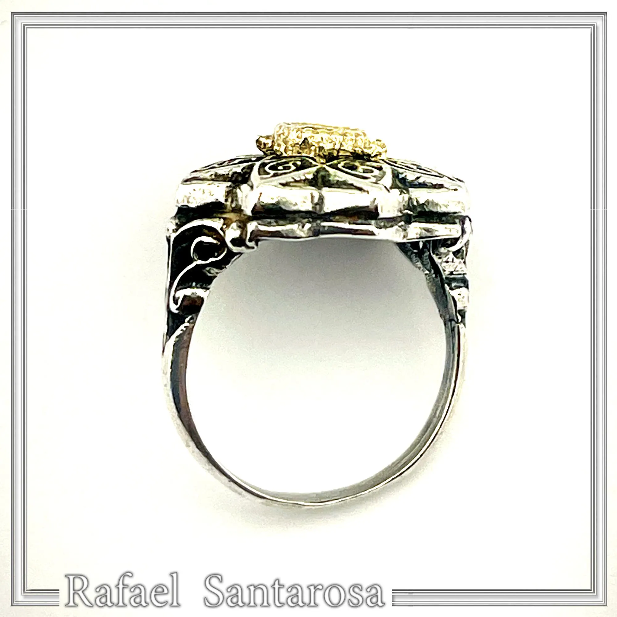 Natural African Amethyst Byzantine Ring: Oxidized Silver & 18k Gold Filled Filigree Bezel — additional product image 7 from Rafael Santarosa Fine Jewelry