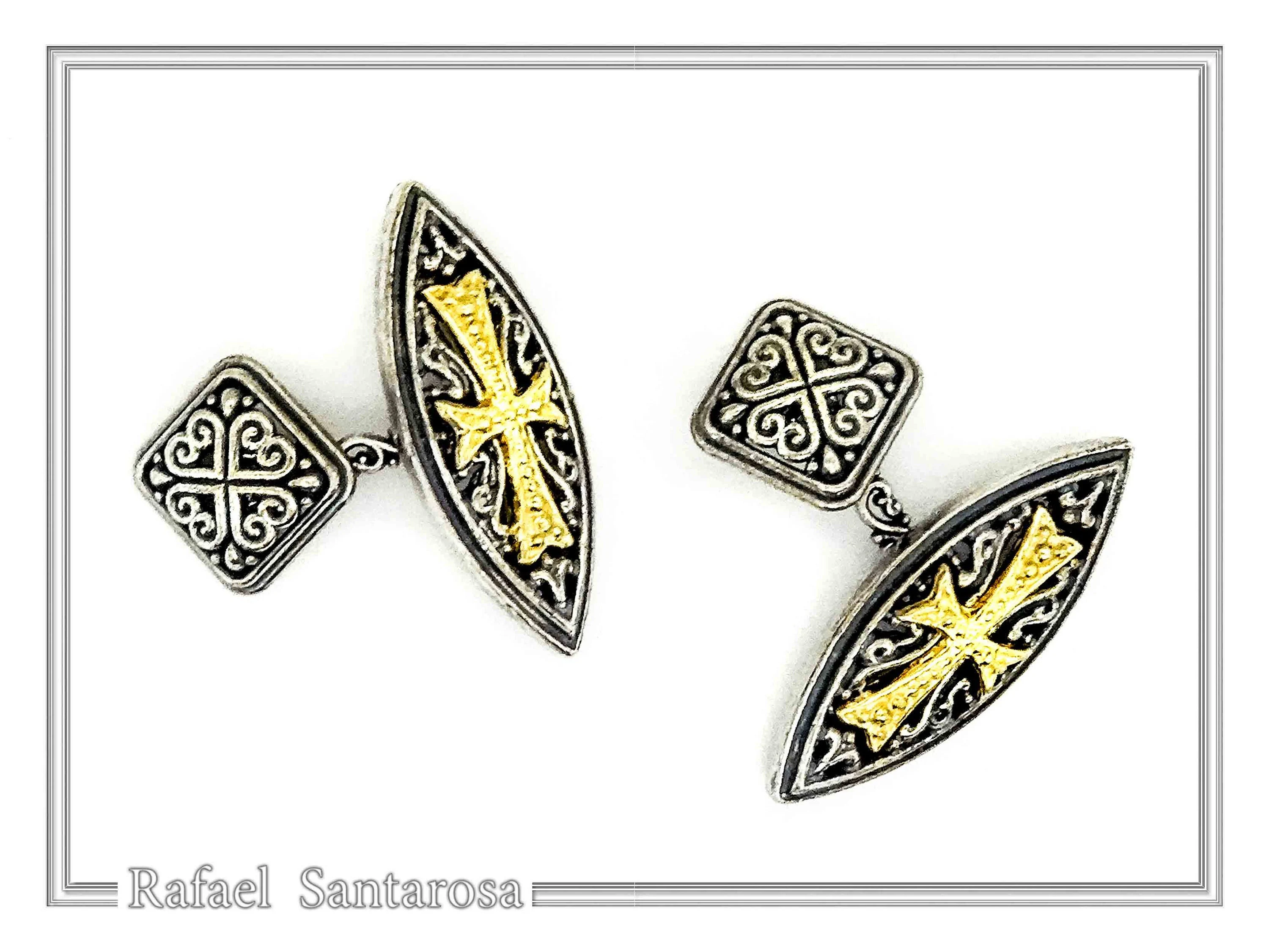 Knights Order of Malta Cross Cufflinks. Johne's order Replica: 18K Gold Filled & Oxidized Silver — additional product image 2 from Rafael Santarosa Fine Jewelry
