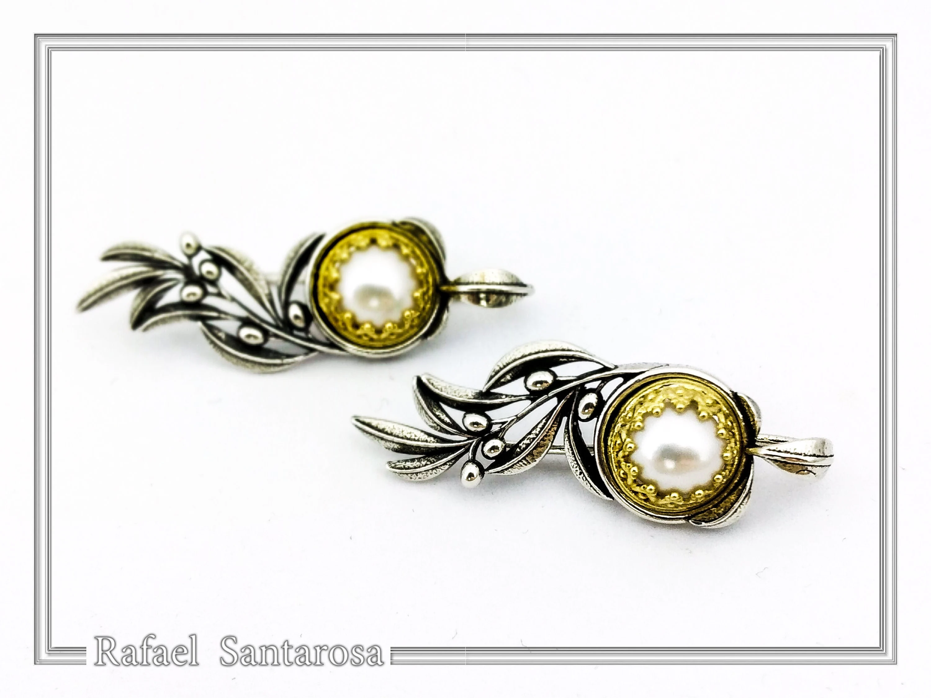 Natural Lapis Lazuli Olive Branch Earrings: Oxidized Sterling Silver, 18K Gold Filled Filigree Bezel — additional product image 5 from Rafael Santarosa Fine Jewelry