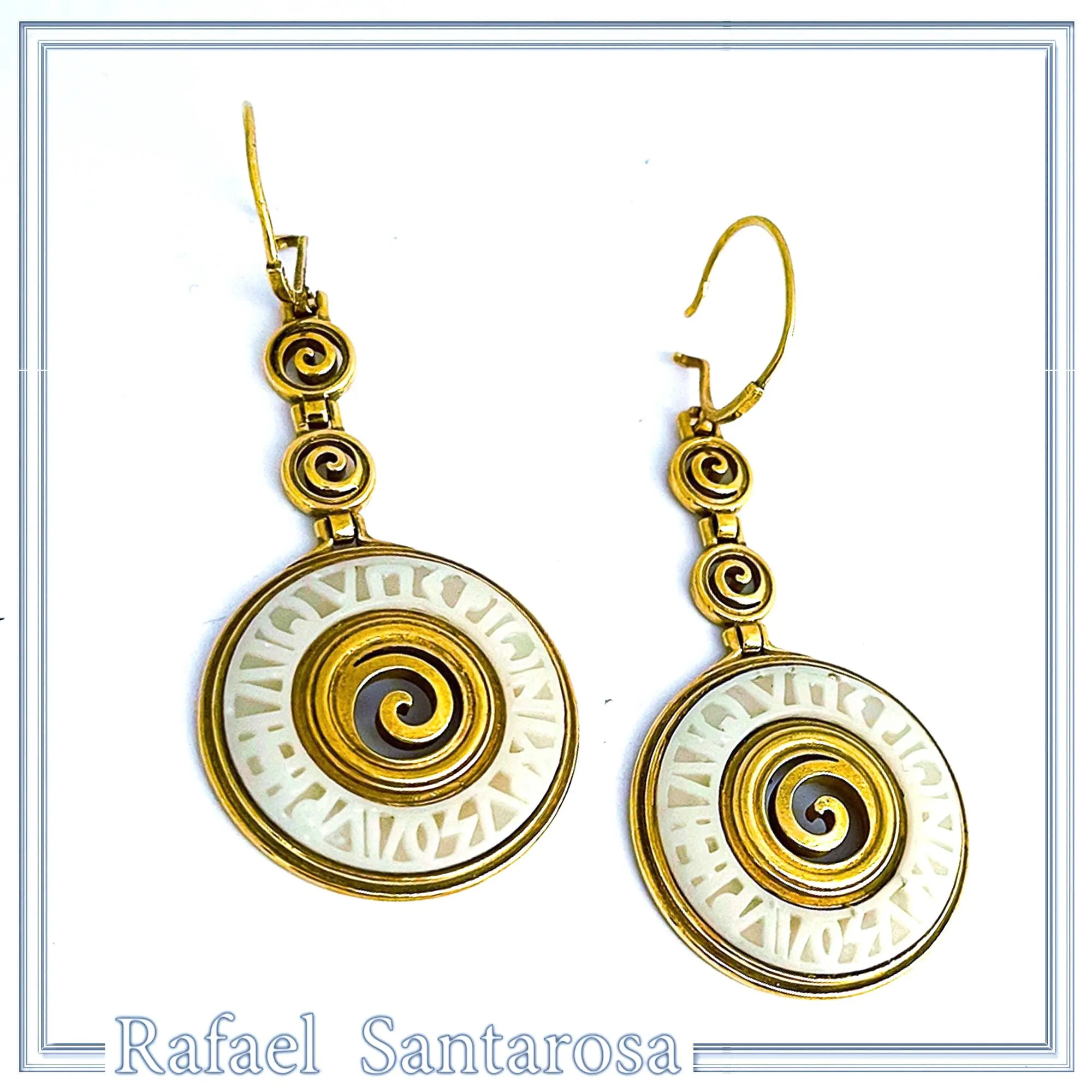 Ancient Greek Prayer to Sun Engraved Marble Spiral Earrings: 18k Gold Filled Sterling Silver — additional product image 9 from Rafael Santarosa Fine Jewelry