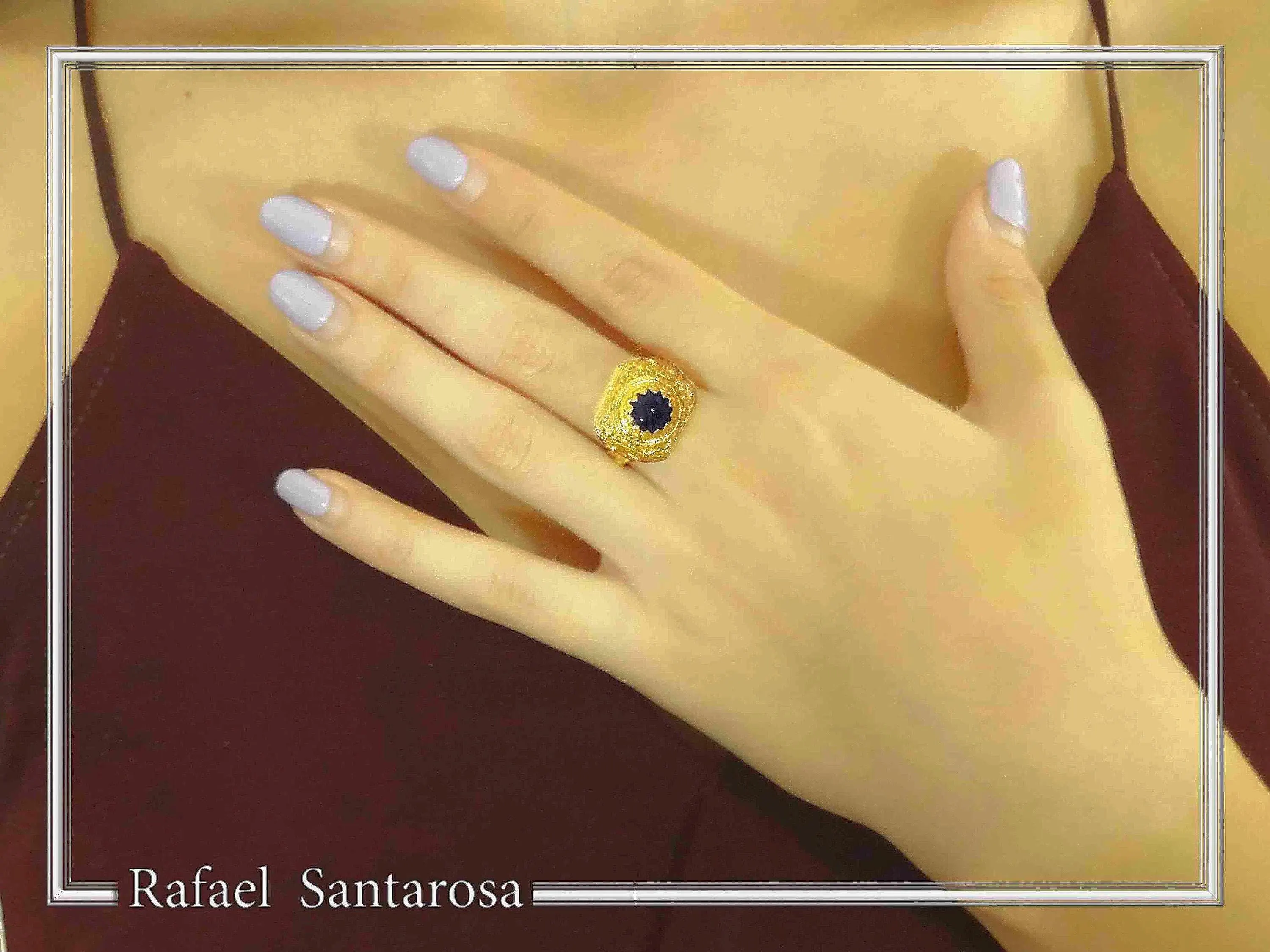 Byzantine Handcrafted Natural Lapis Lazuli Sterling Silver Ring: 18k Gold Filled — additional product image 3 from Rafael Santarosa Fine Jewelry