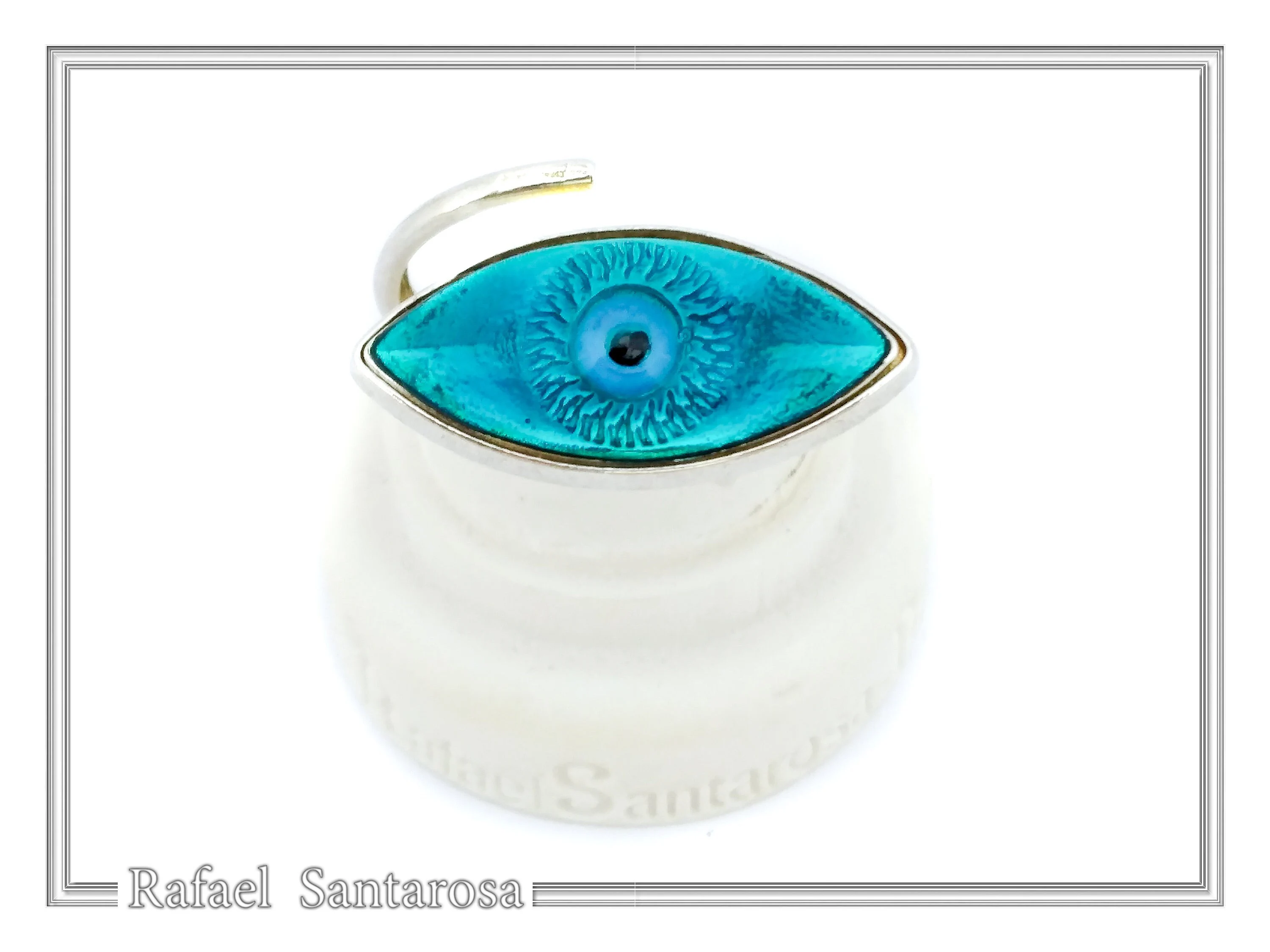Evil Eye Protection Talisman Adjustable Ring: Transparent Coloured Enamel on Sterling Silver, Talisman Jewelry — additional product image 4 from Rafael Santarosa Fine Jewelry