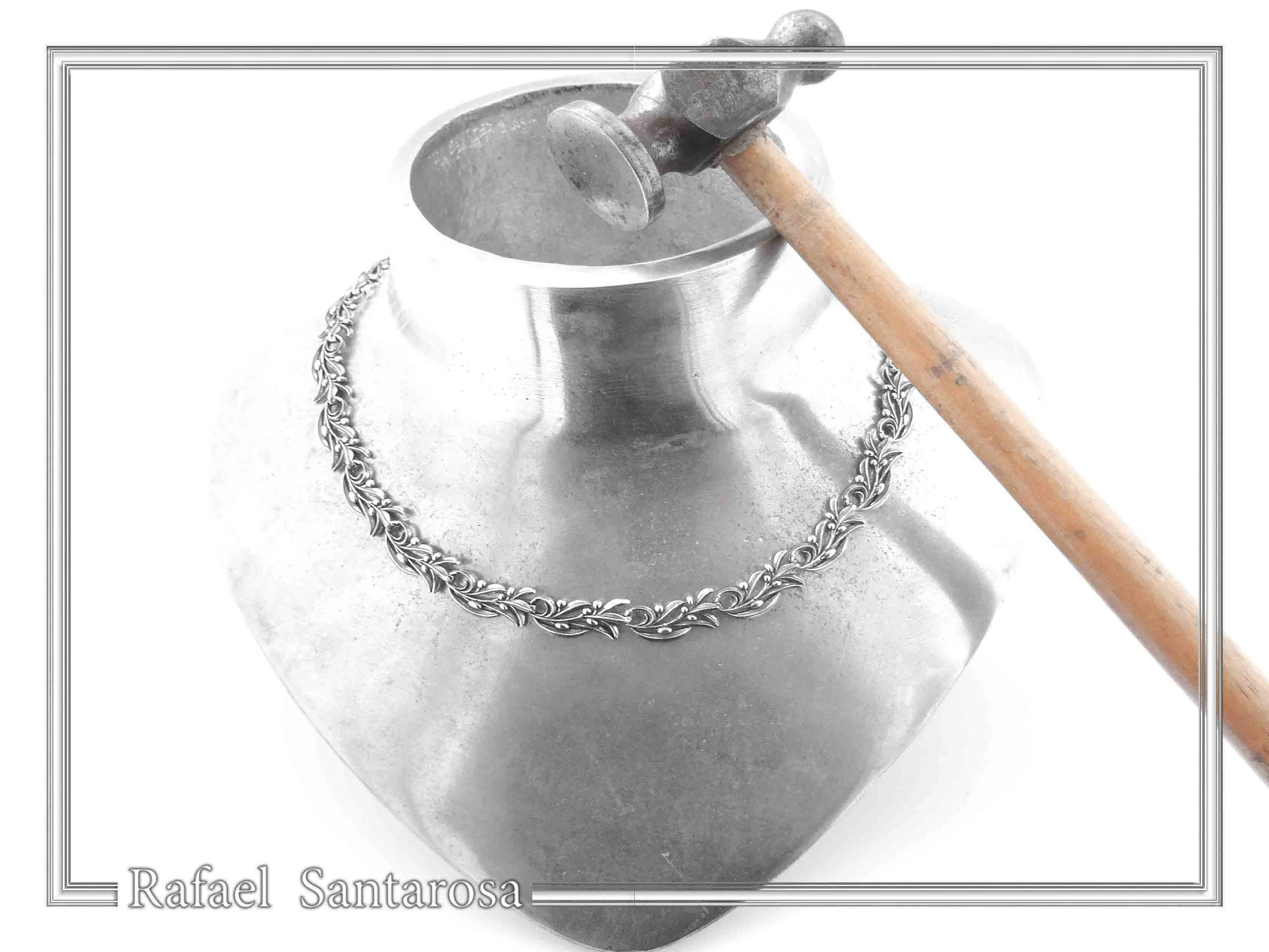 Olive Leaf Branch Beaded Floral Necklace Ancient Greek Symbol of Peace & Victory: Oxidized Silver — additional product image 8 from Rafael Santarosa Fine Jewelry