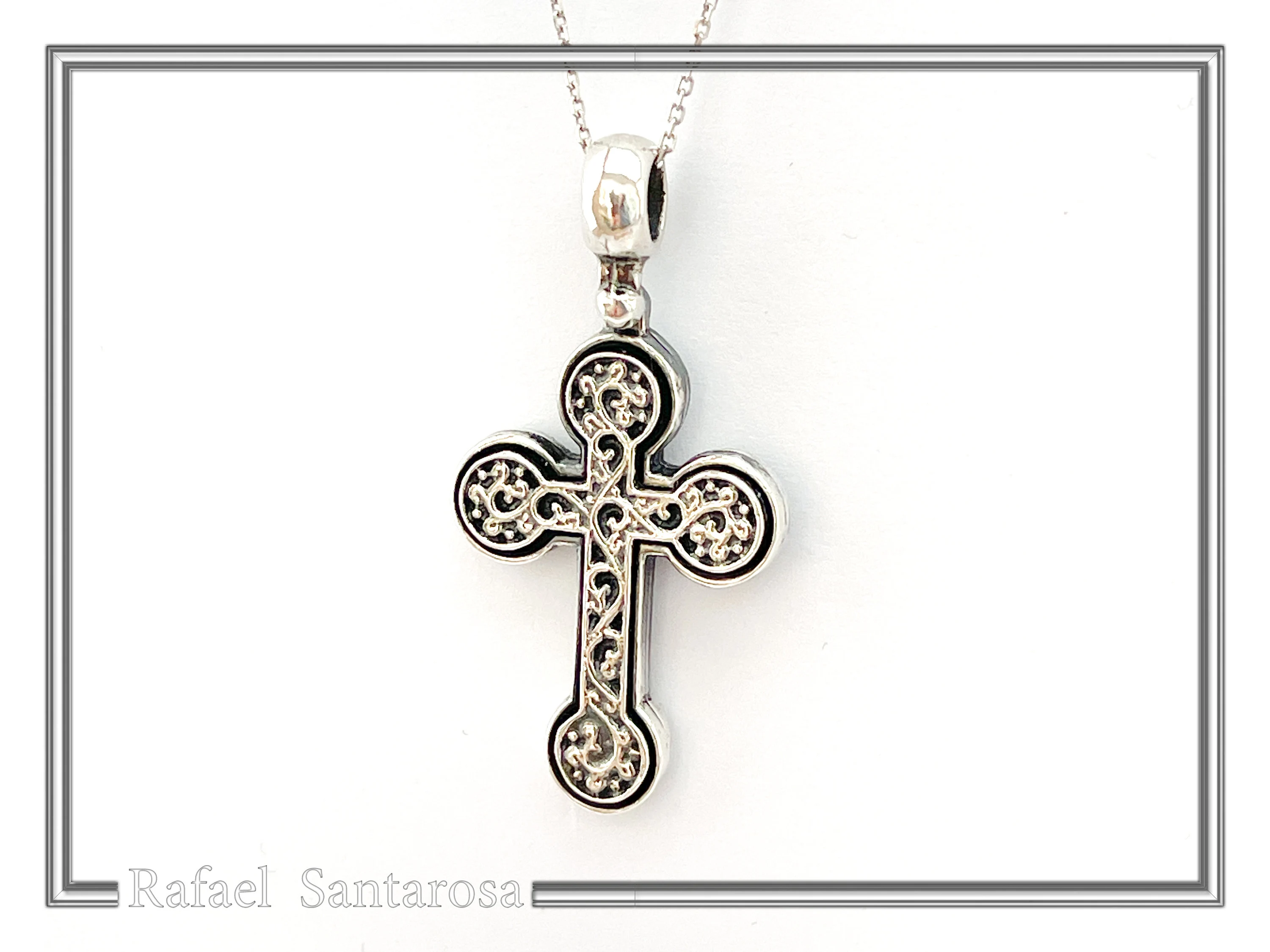 Men's Byzantine Oxidized Sterling Silver Cross Necklace: Christian Pendant For Him — additional product image 2 from Rafael Santarosa Fine Jewelry