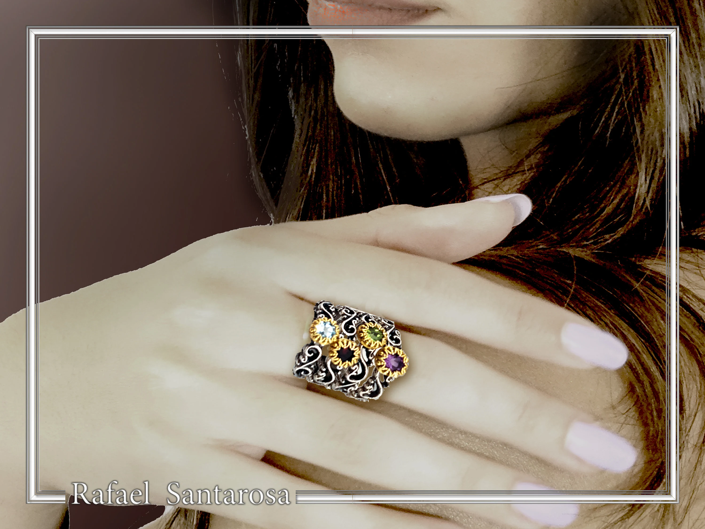 Genuine Gemstones Stacking Ring: Oxidized Sterling Silver & Gold-Filled Bezel — additional product image 6 from Rafael Santarosa Fine Jewelry