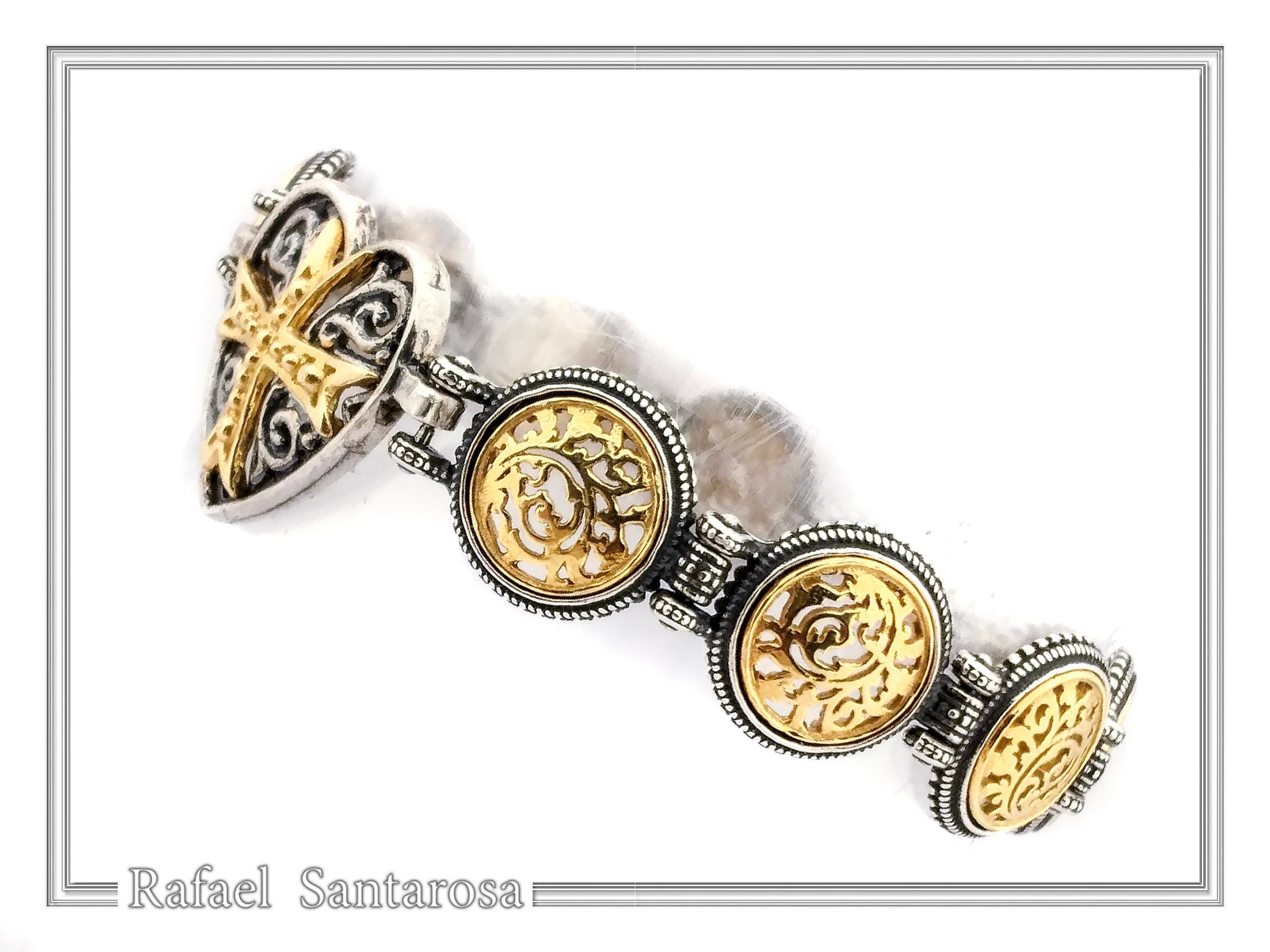 Byzantine Maltese Cross Holy Heart Knights Bracelet: Oxidized Sterling Silver and 18K Gold Filled — additional product image 4 from Rafael Santarosa Fine Jewelry