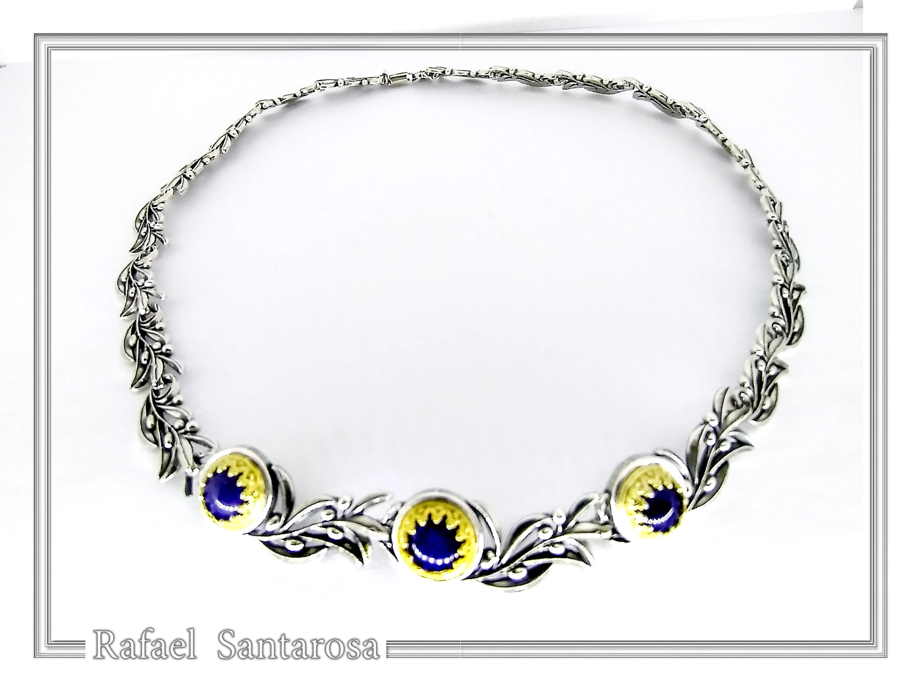 Genuine Lapis Lazuli Olive Branch beaded Nature Symbol Necklace, Floral Sterling Silver Jewelry — additional product image 3 from Rafael Santarosa Fine Jewelry
