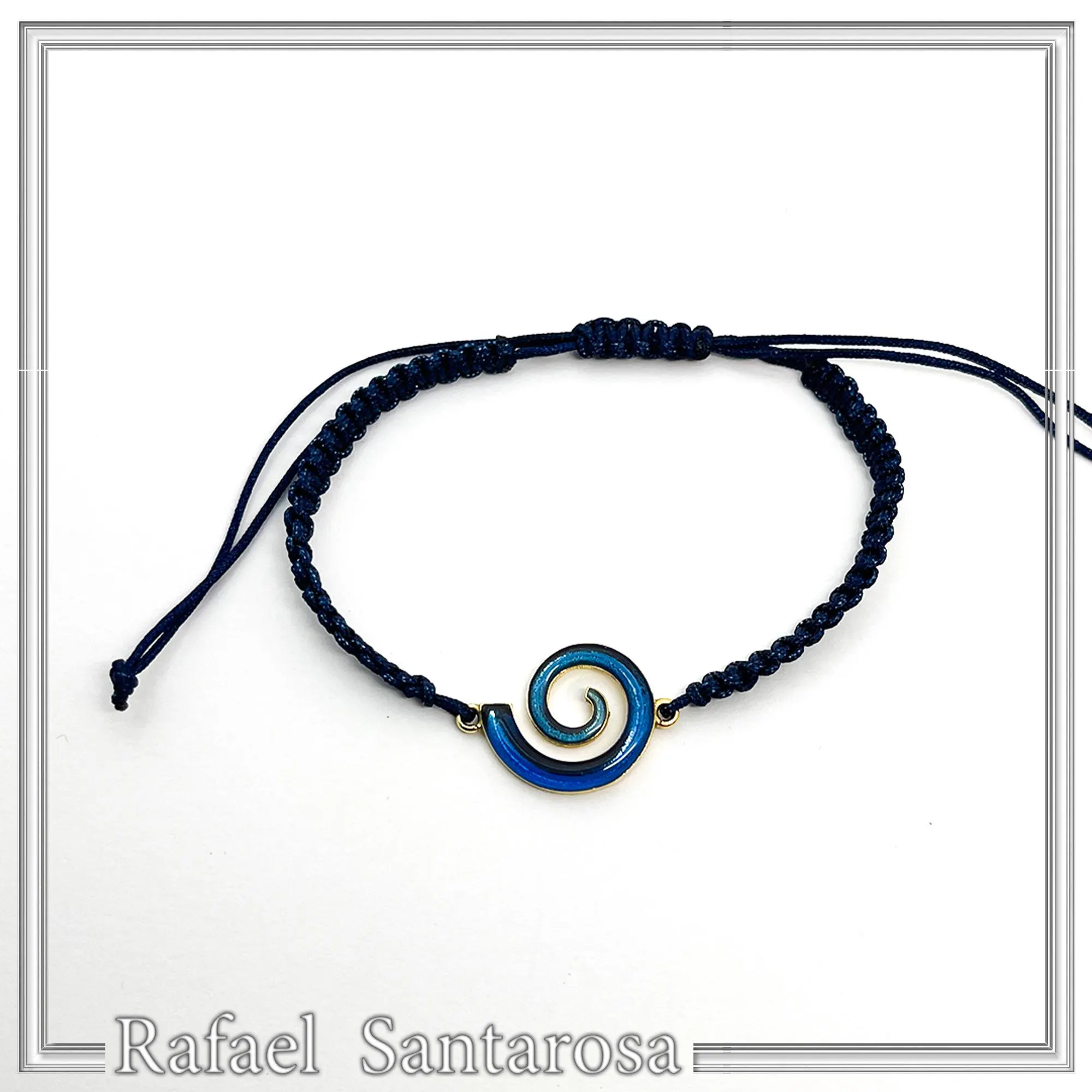 Blue Enamel Spiral Eternity Symbol Macrame Cord Charm Bracelet: 18K Gold Filled Sterling Silver — additional product image 4 from Rafael Santarosa Fine Jewelry