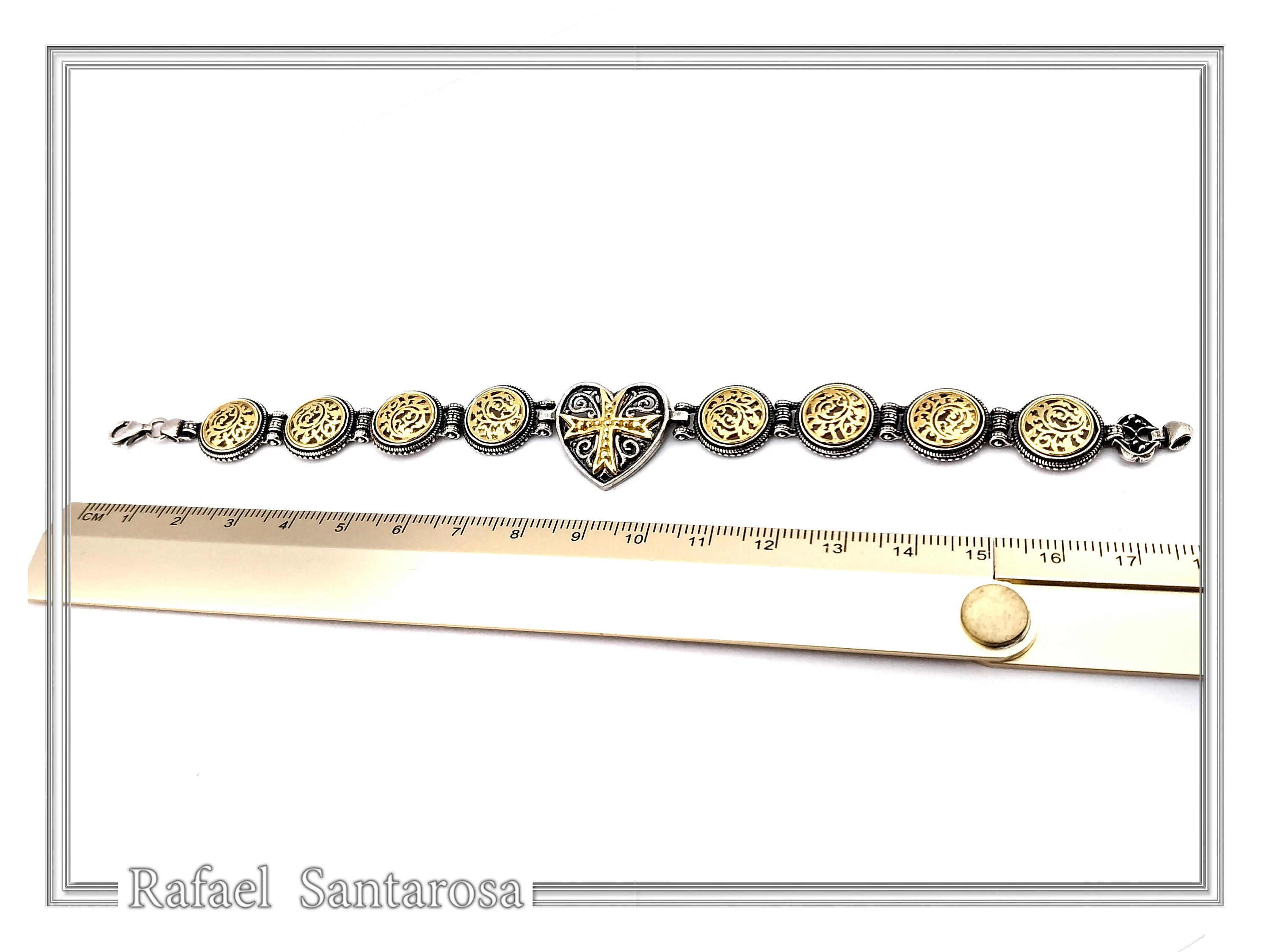 Byzantine Maltese Cross Holy Heart Knights Bracelet: Oxidized Sterling Silver and 18K Gold Filled — additional product image 8 from Rafael Santarosa Fine Jewelry