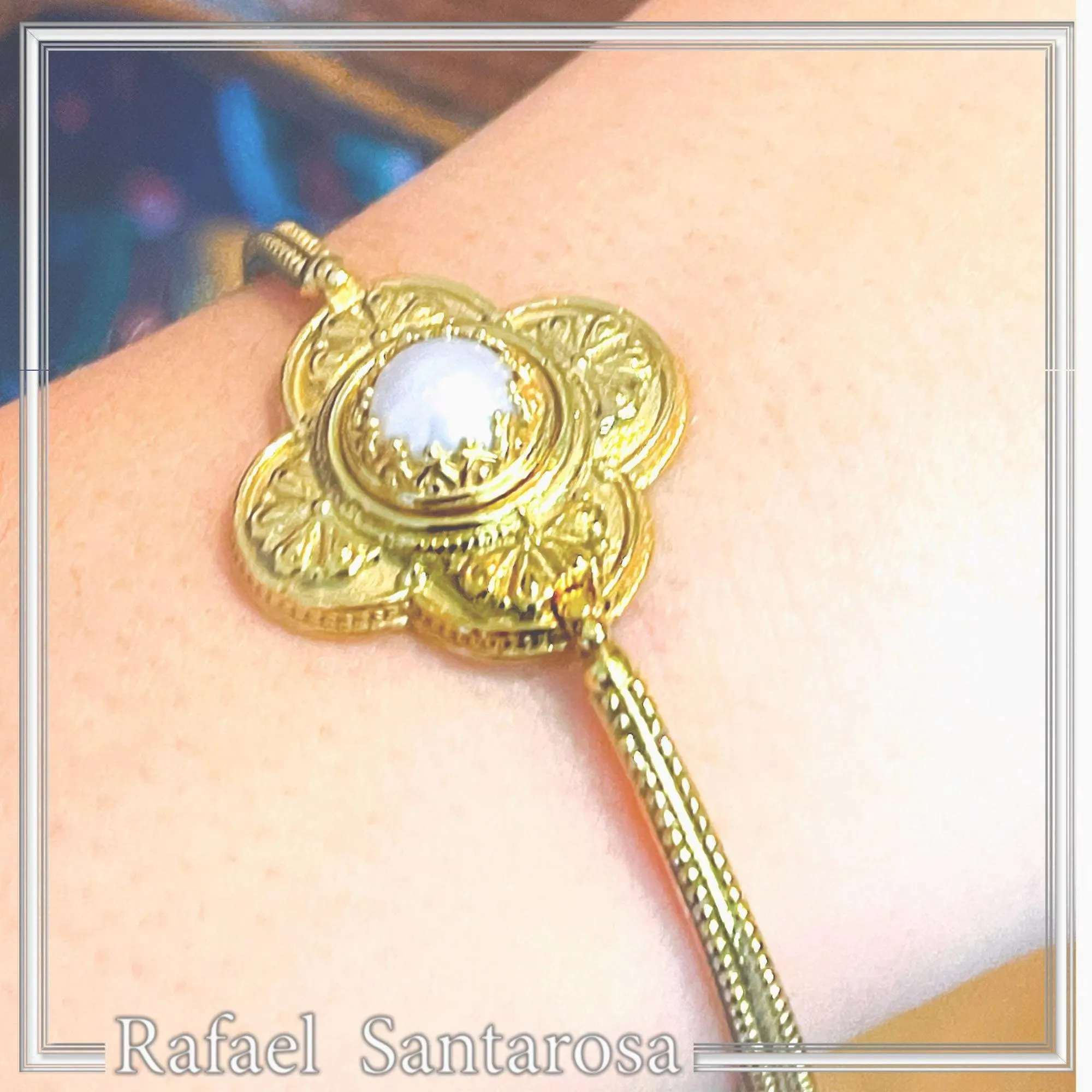 Byzantine Cross Pearl Filigree Bangle Bracelet: 18K Gold Filled Sterling Silver — additional product image 6 from Rafael Santarosa Fine Jewelry