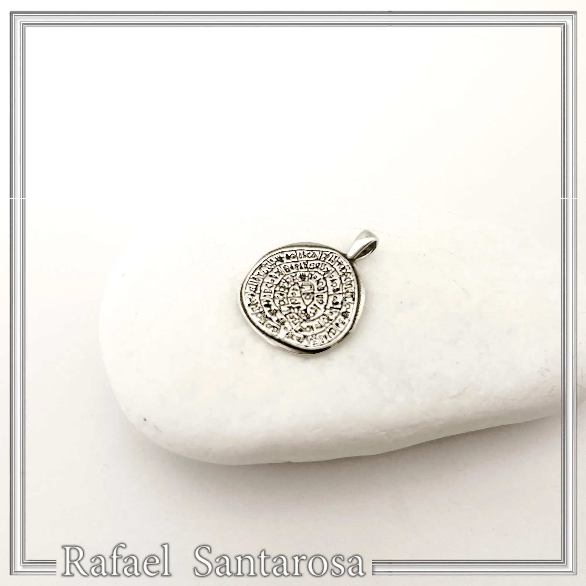 Ancient Greek Calendar Charm museum replica Oxidized Sterling Silver Phaistos Disc Pendant — additional product image 7 from Rafael Santarosa Fine Jewelry