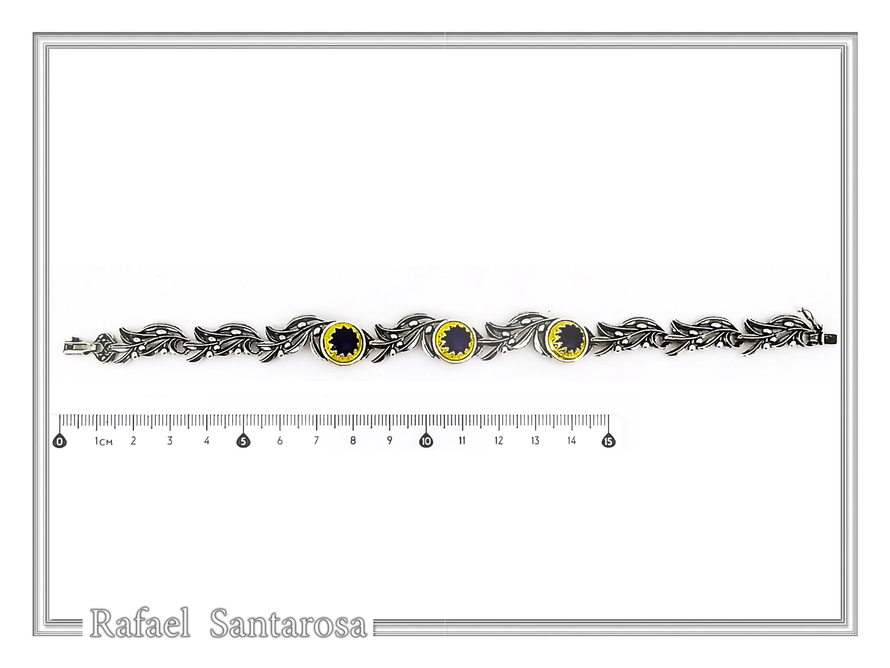 Natural Lapis Lazuli Olive Leaf Floral Beaded Bracelet: Oxidized and 18K Gold Filled Silver — additional product image 8 from Rafael Santarosa Fine Jewelry