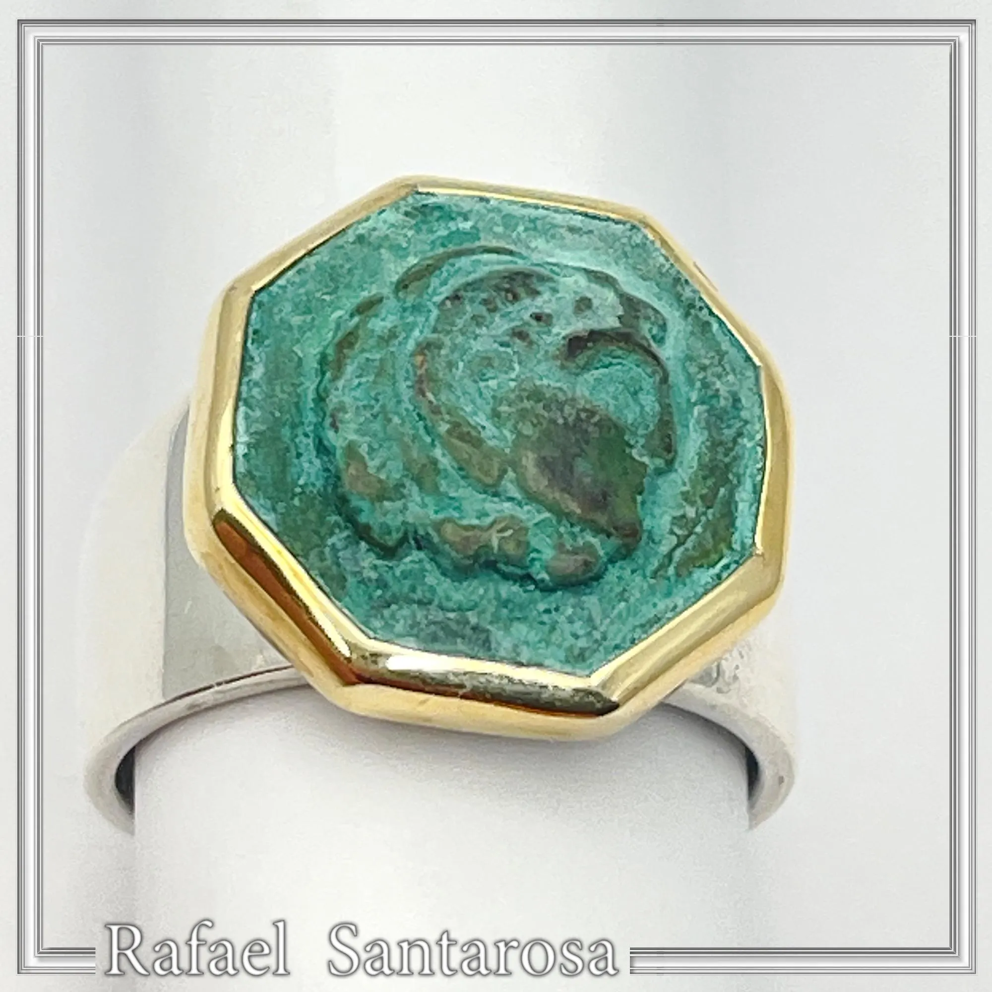 Alexander the Greek Coin Ring, 14K Gold Bezel, Oxidised Copper, Sterling Silver Band, Museum Jewelry — additional product image 9 from Rafael Santarosa Fine Jewelry