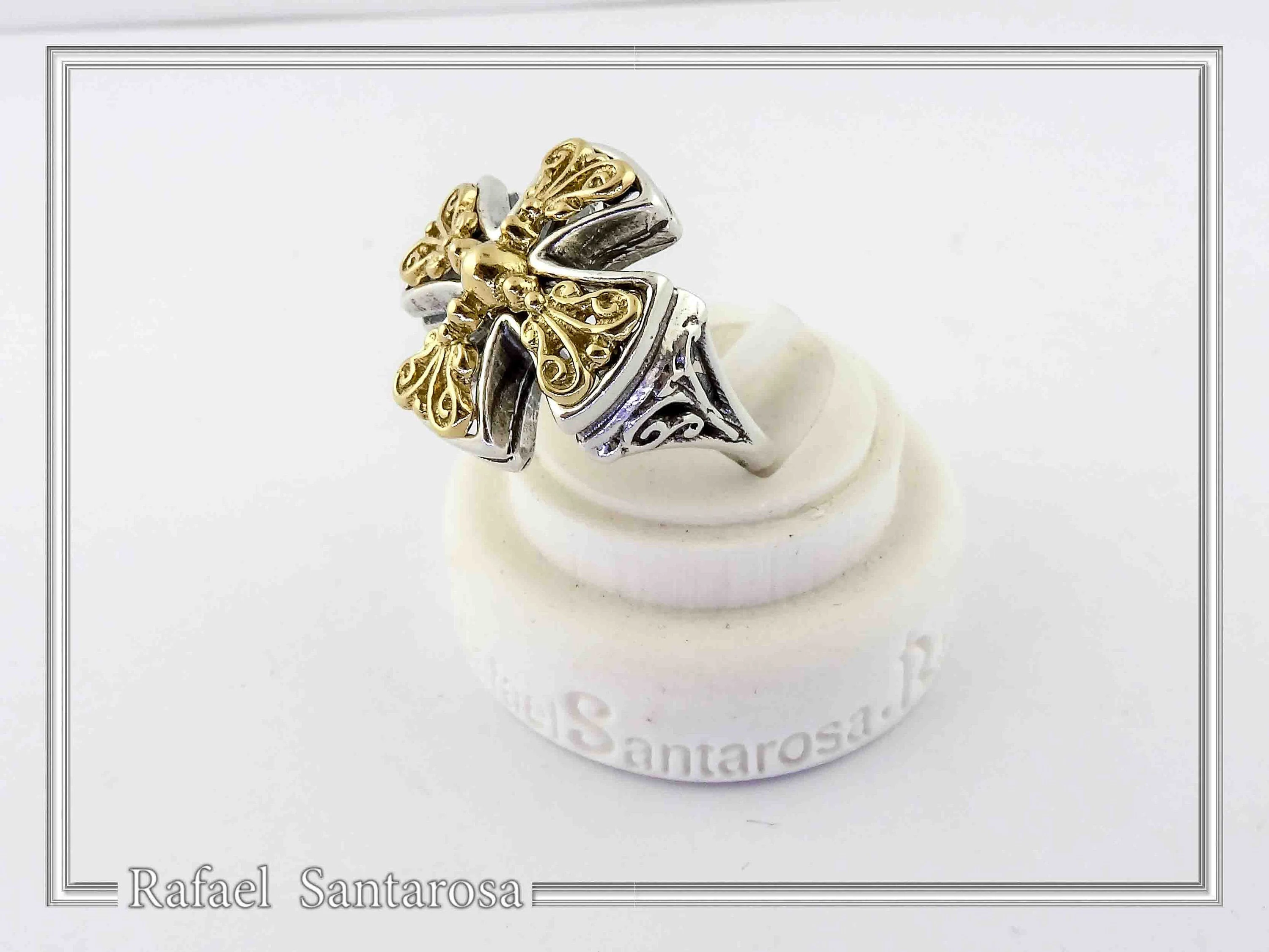Byzantine Religious Cross Museum Inspired Ring: Oxidized Sterling Silver, 18K Gold Filled Filigree — additional product image 5 from Rafael Santarosa Fine Jewelry