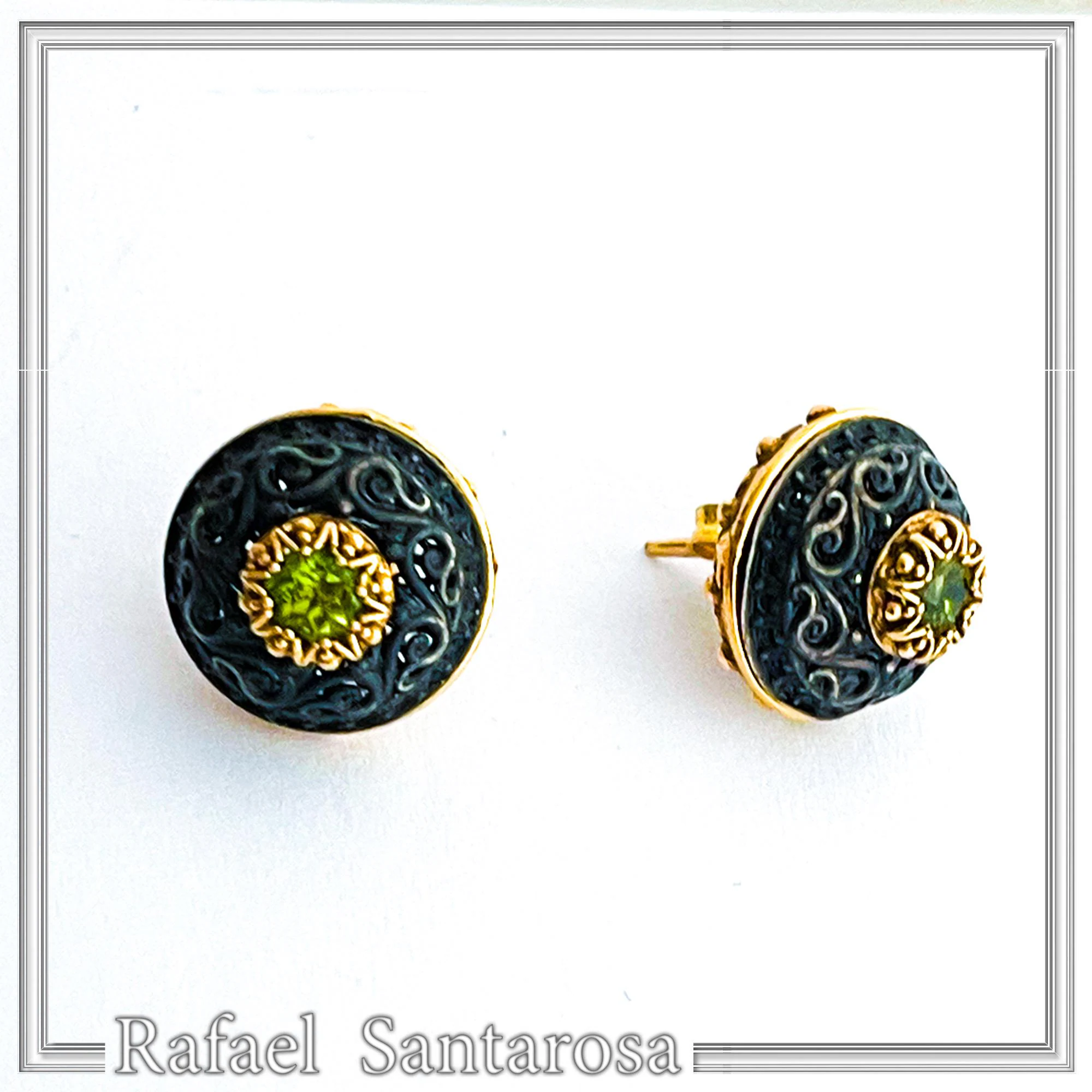 Black and gold Filled Silver Stud Earrings: natural gems topaz garnet peridot amethyst — additional product image 10 from Rafael Santarosa Fine Jewelry