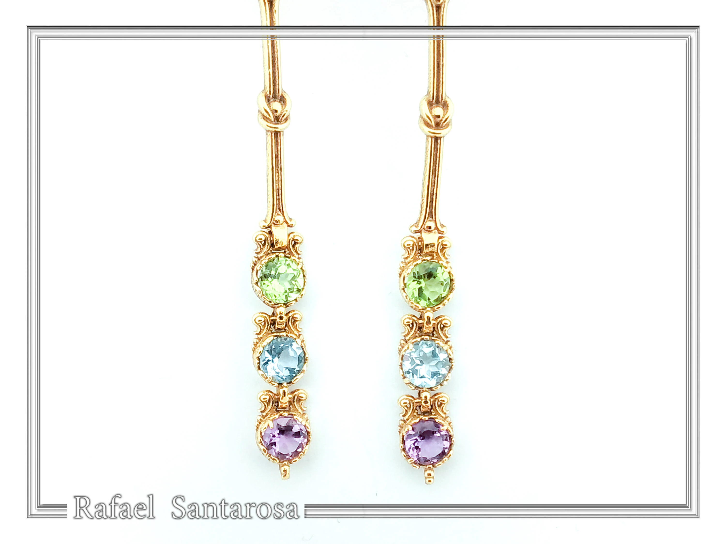 Topaz, Peridot, Amethyst Natural Gemstone Dangle Earrings: Gold Filled Sterling Silver — additional product image 7 from Rafael Santarosa Fine Jewelry