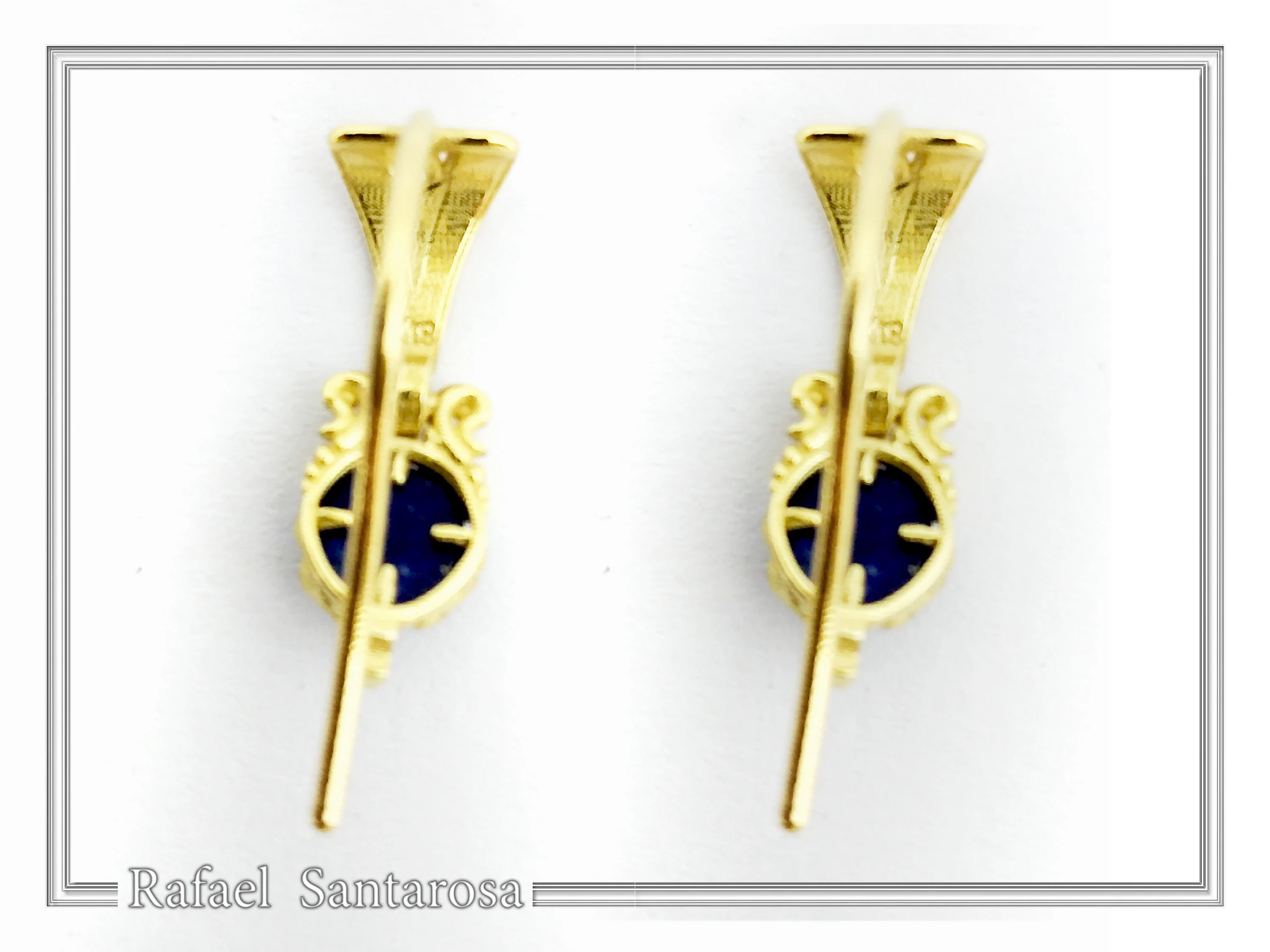 Byzantine Filigree Genuine Lapis Lazuli Delicate Earrings: Sterling Silver 18K Gold-Filled — additional product image 8 from Rafael Santarosa Fine Jewelry