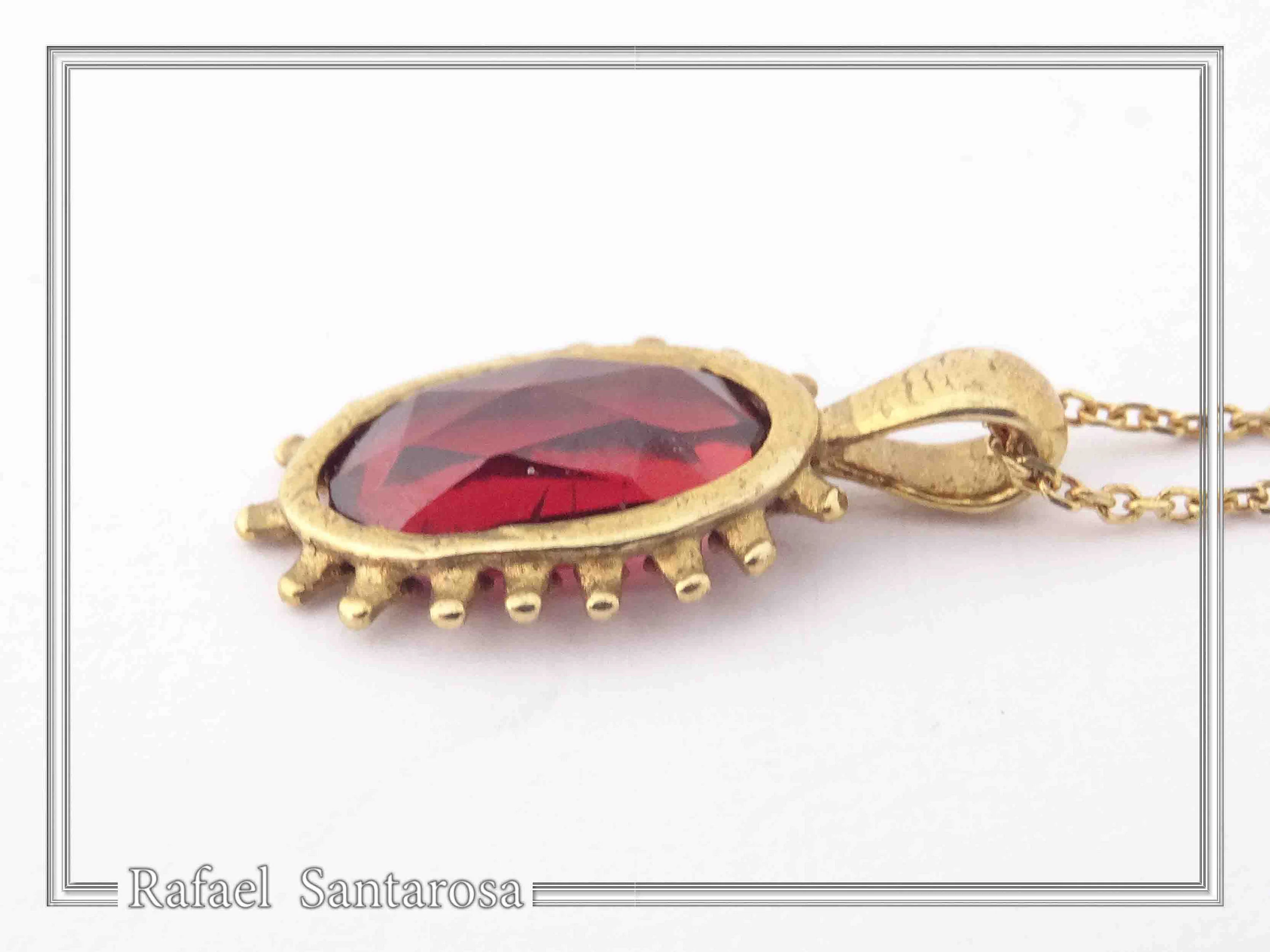 Handmade Garnet Pendant: Sterling Silver 18K Gold-Filled Bezel — additional product image 4 from Rafael Santarosa Fine Jewelry