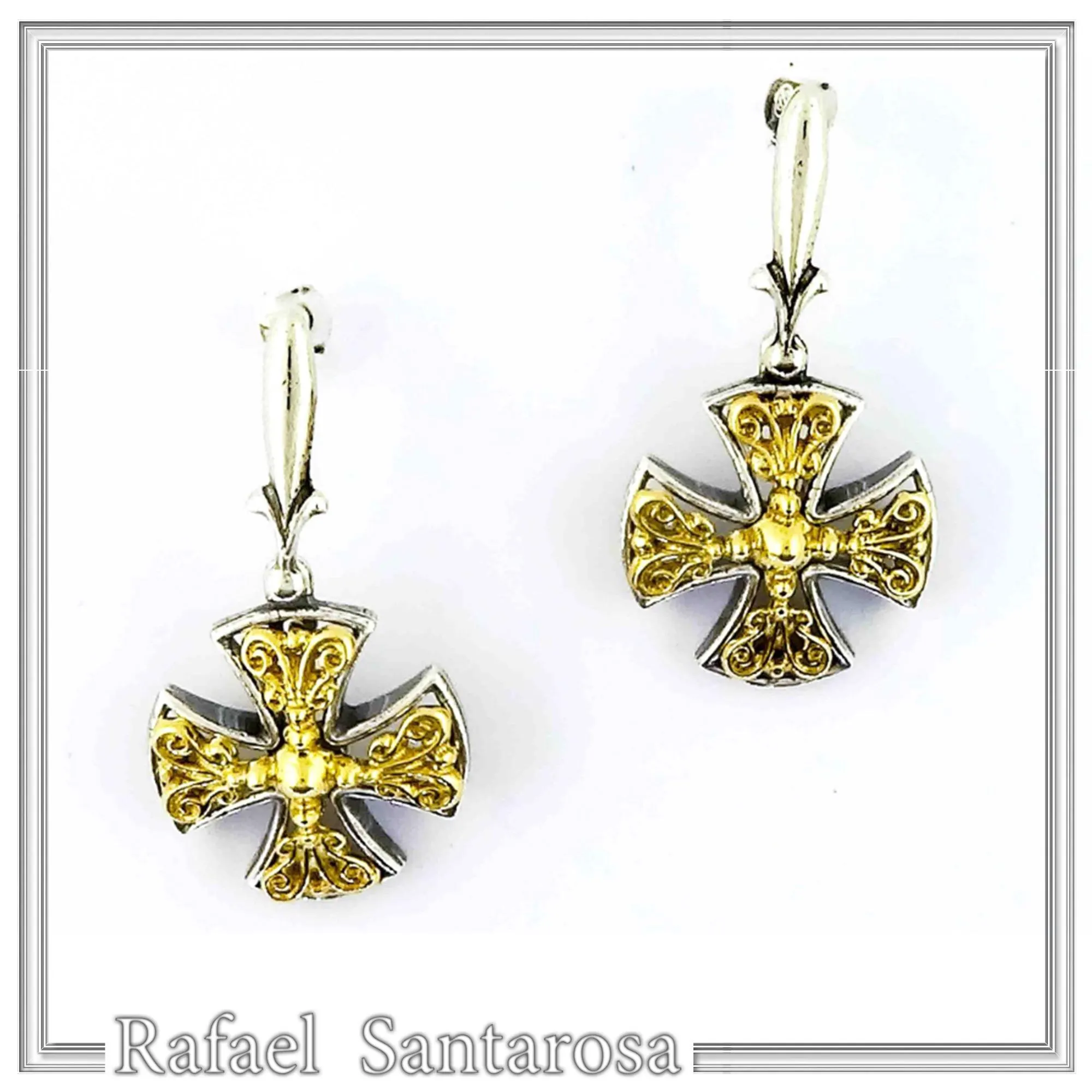 Byzantine Filigree Cross Dangle Drop Earrings: Sterling Silver, 18K Gold-Filled — additional product image 4 from Rafael Santarosa Fine Jewelry