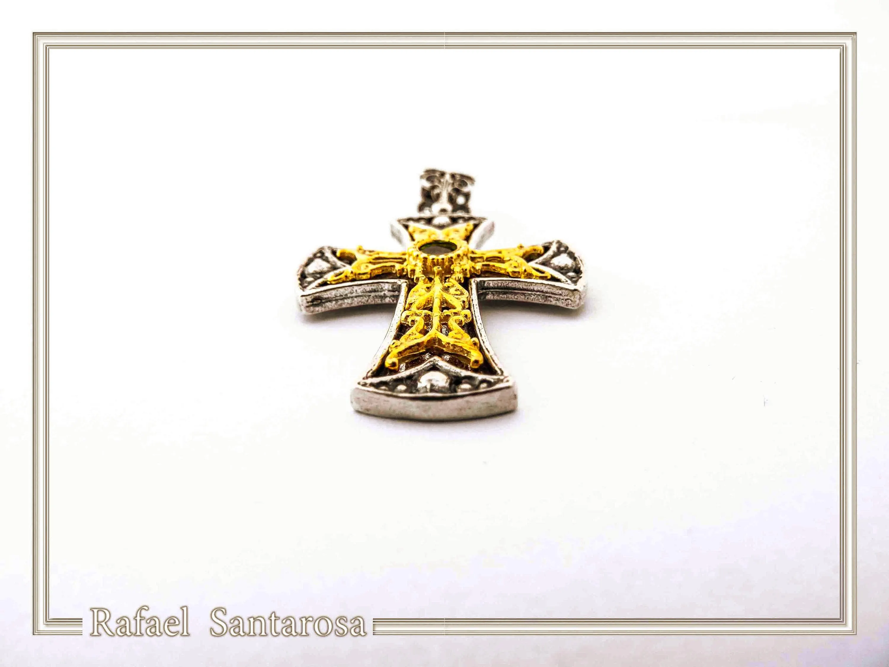 Byzantine Religious Christian Cross Necklace: Natural Garnet, Oxidized & 18K Gold filled Sterling Silver — additional product image 6 from Rafael Santarosa Fine Jewelry