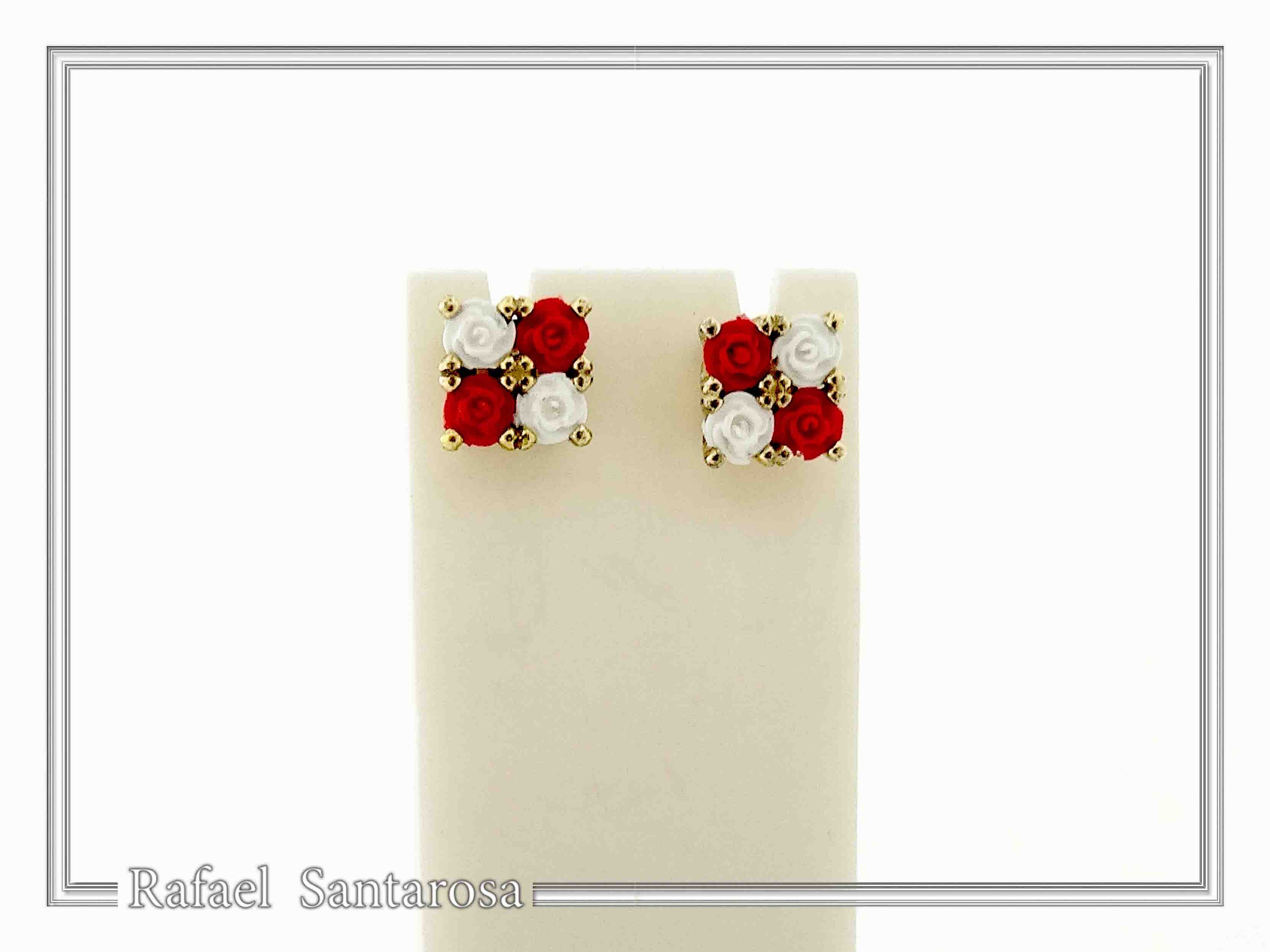 Rose Flowers minimal Stud Earrings: Red and White Alabaster Flowers, Sterling Silver 18K Gold-Filled — additional product image 6 from Rafael Santarosa Fine Jewelry