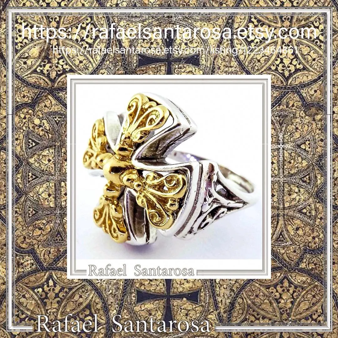 Byzantine Religious Cross Museum Inspired Ring: Oxidized Sterling Silver, 18K Gold Filled Filigree — additional product image 10 from Rafael Santarosa Fine Jewelry