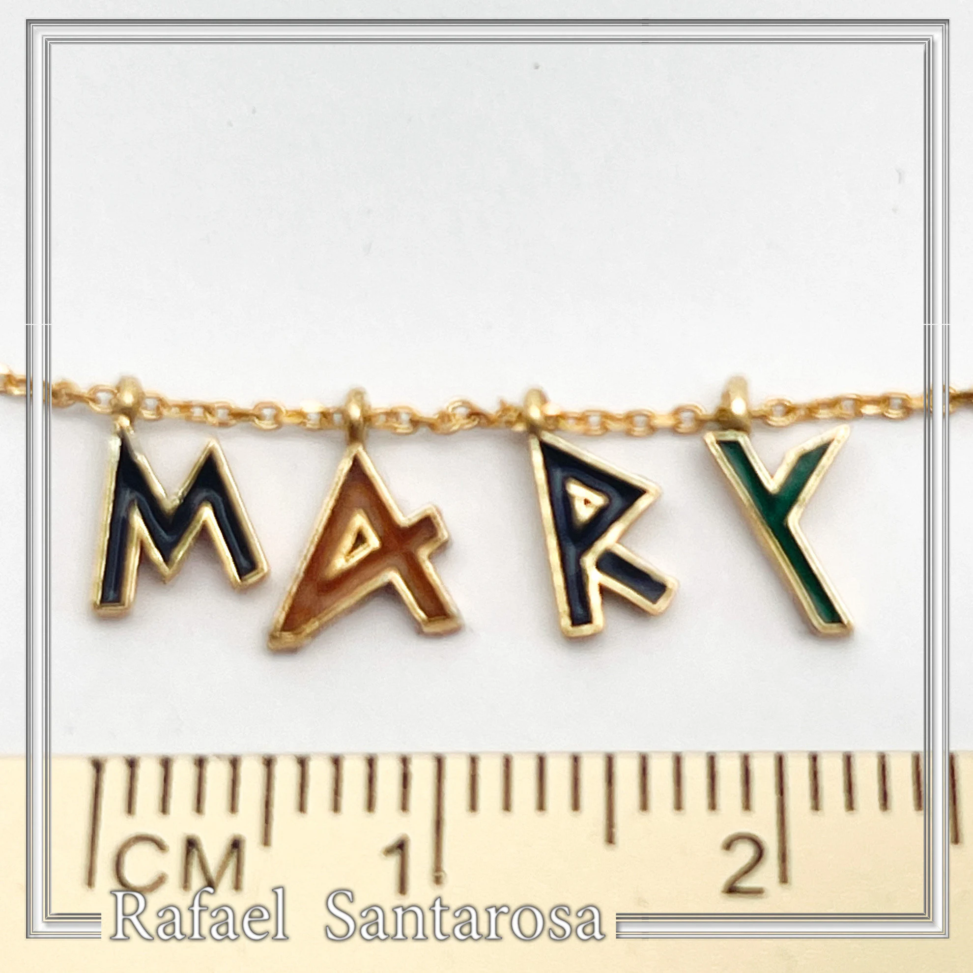 Personalized "Mary" Name Silver Gold filled Beaded Necklace: Enamel Letter Charm, Ancient Greek Font — additional product image 8 from Rafael Santarosa Fine Jewelry