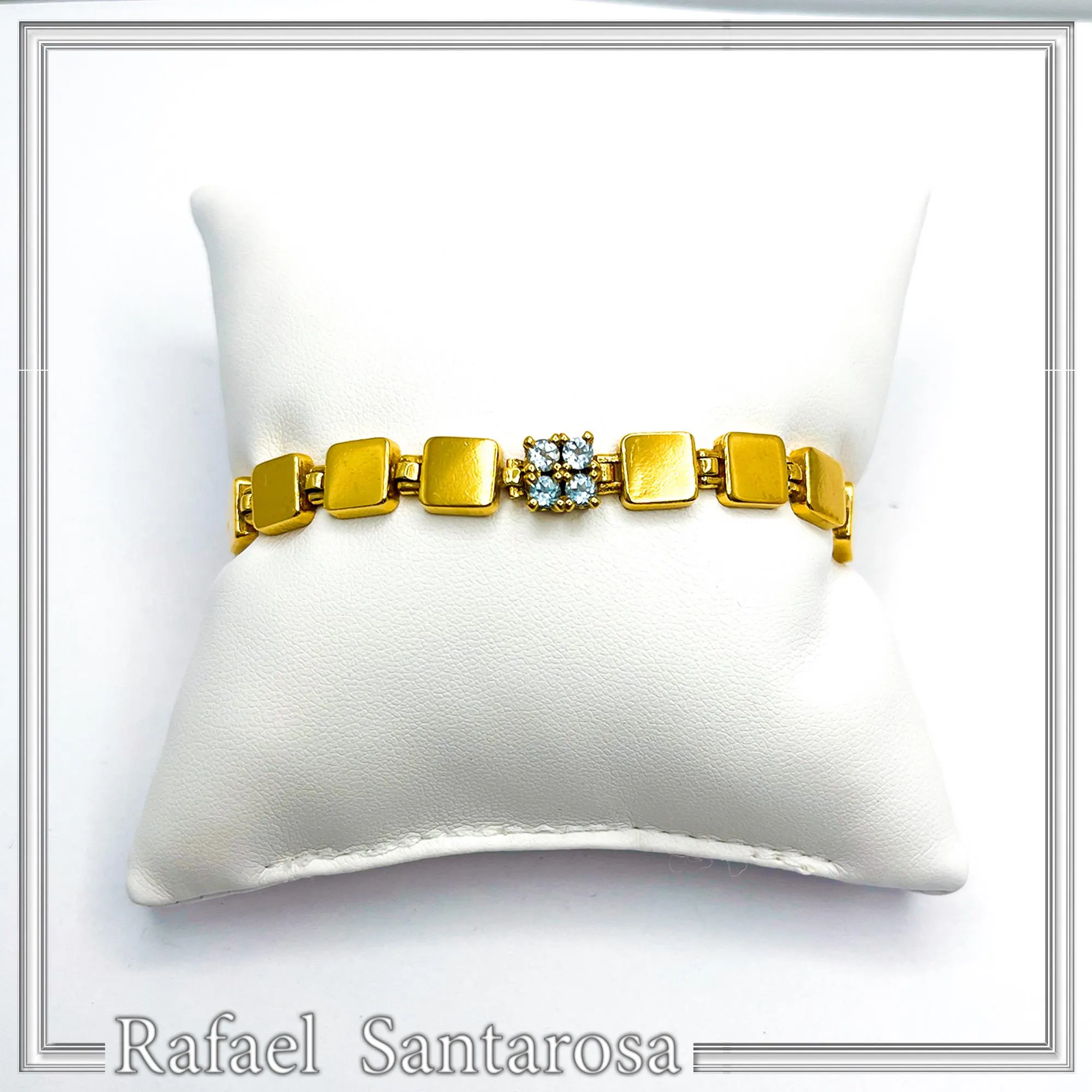 18K Gold Filled Sterling Silver Beaded Bracelet: Natural Sky-Blue Topaz Pave Geometric Link — additional product image 2 from Rafael Santarosa Fine Jewelry