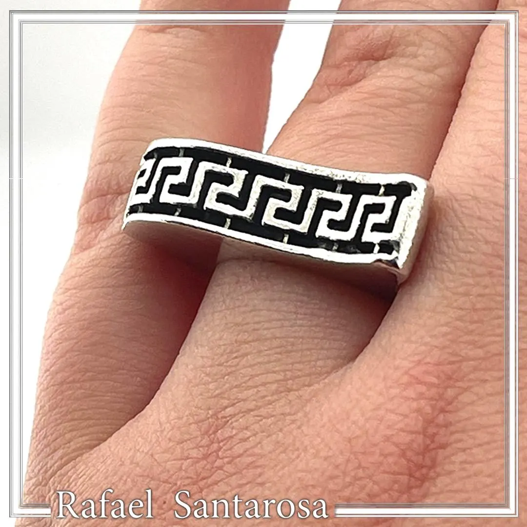 Oxidized Sterling Silver Greek Key weave Ring: Handmade Meander Museum Inspired Jewelry — additional product image 6 from Rafael Santarosa Fine Jewelry
