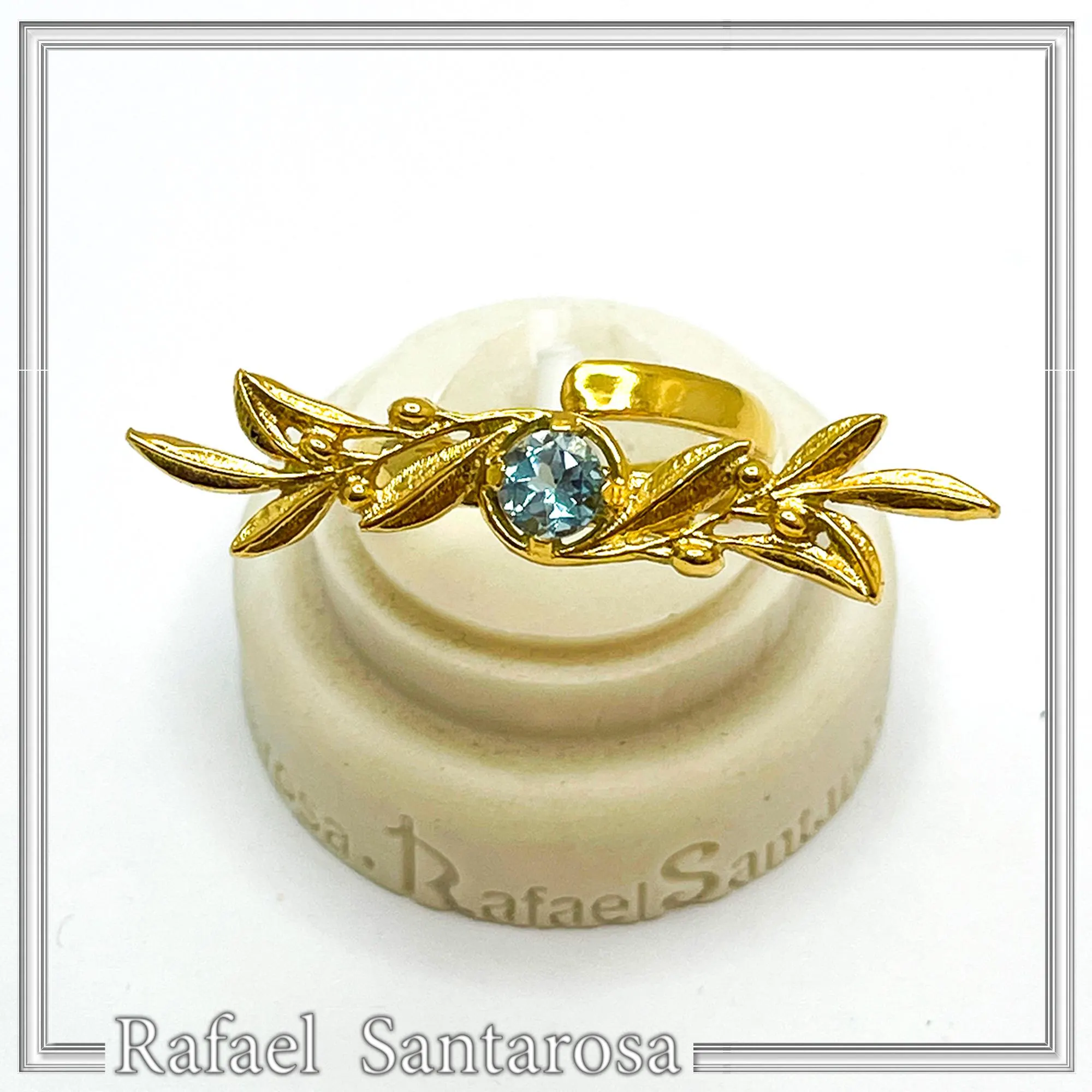 Olive Branch Adjustable Floral Ring: Natural Sky-Blue Topaz, 18K Gold Filled Sterling Silver Ring — additional product image 8 from Rafael Santarosa Fine Jewelry