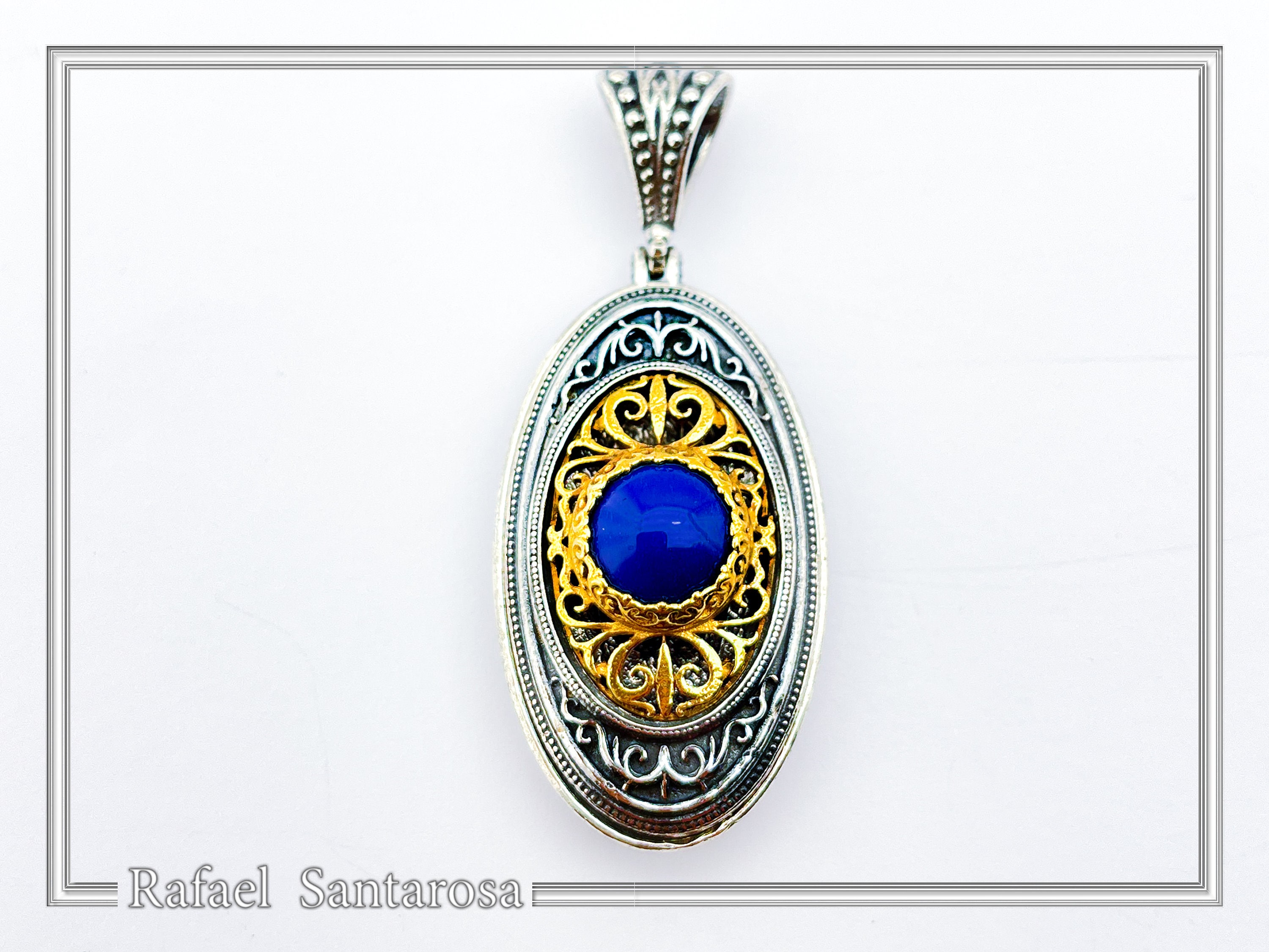 Natural Pearl on Byzantine Ornaments Pendant: Oxidized Sterling Silver and 18 Karat Gold Filled — additional product image 10 from Rafael Santarosa Fine Jewelry